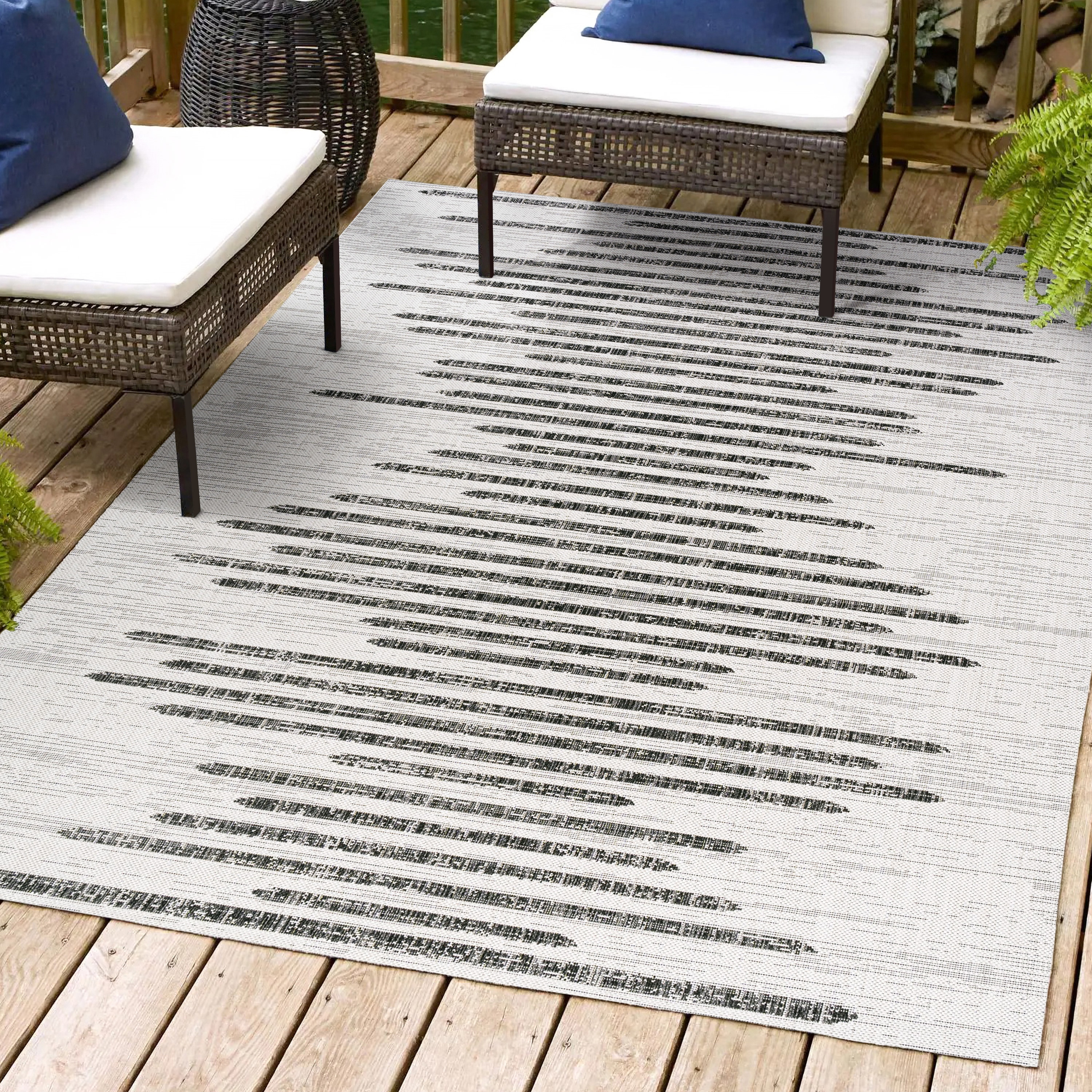 JONATHAN  Y SMB124D-8 Santa Monica Zolak Berber 8 x 10 (ft) Loomed Polypropylene Ivory/Black Rectangular Indoor/Outdoor Stripe Bohemian/Eclectic Area rug