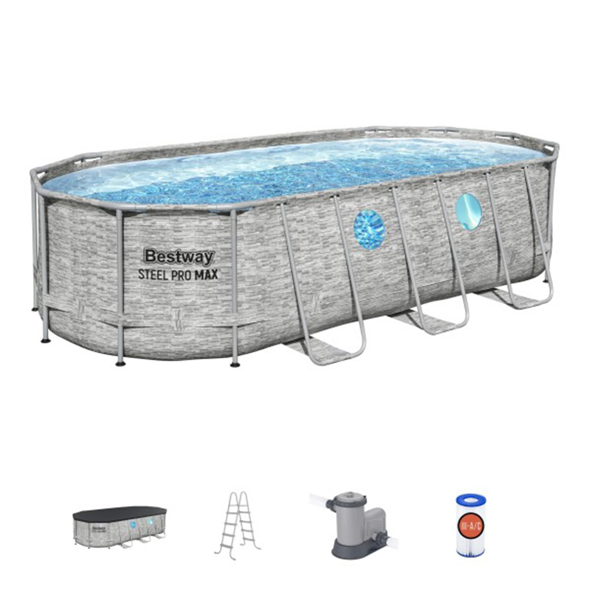 Bestway 133280 x Metal Frame Oval Above-Ground Pool with Filter Pump,Pool Cover and Ladder