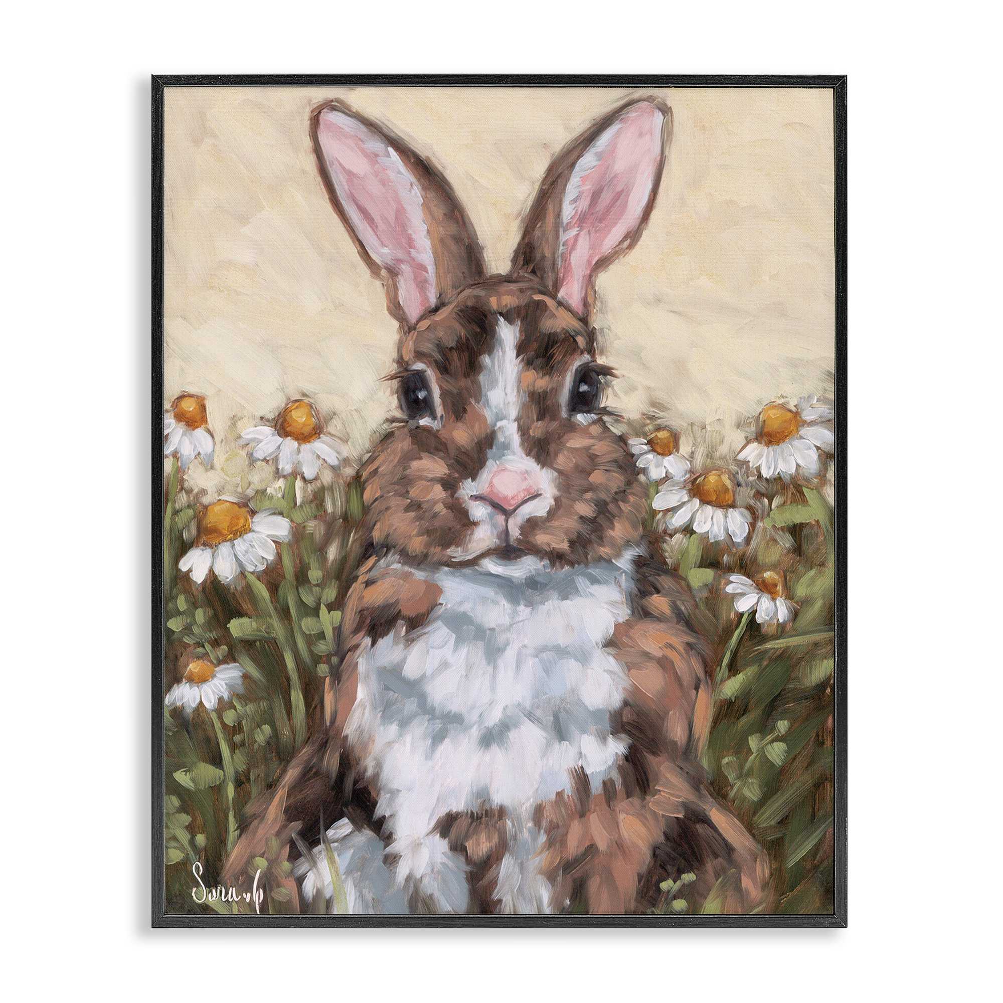 Stupell Industries BS-663-FR-24X30 Rabbit Portrait with Daisies Black Framed Giclee Art By Sara G. Designs 24 x 30