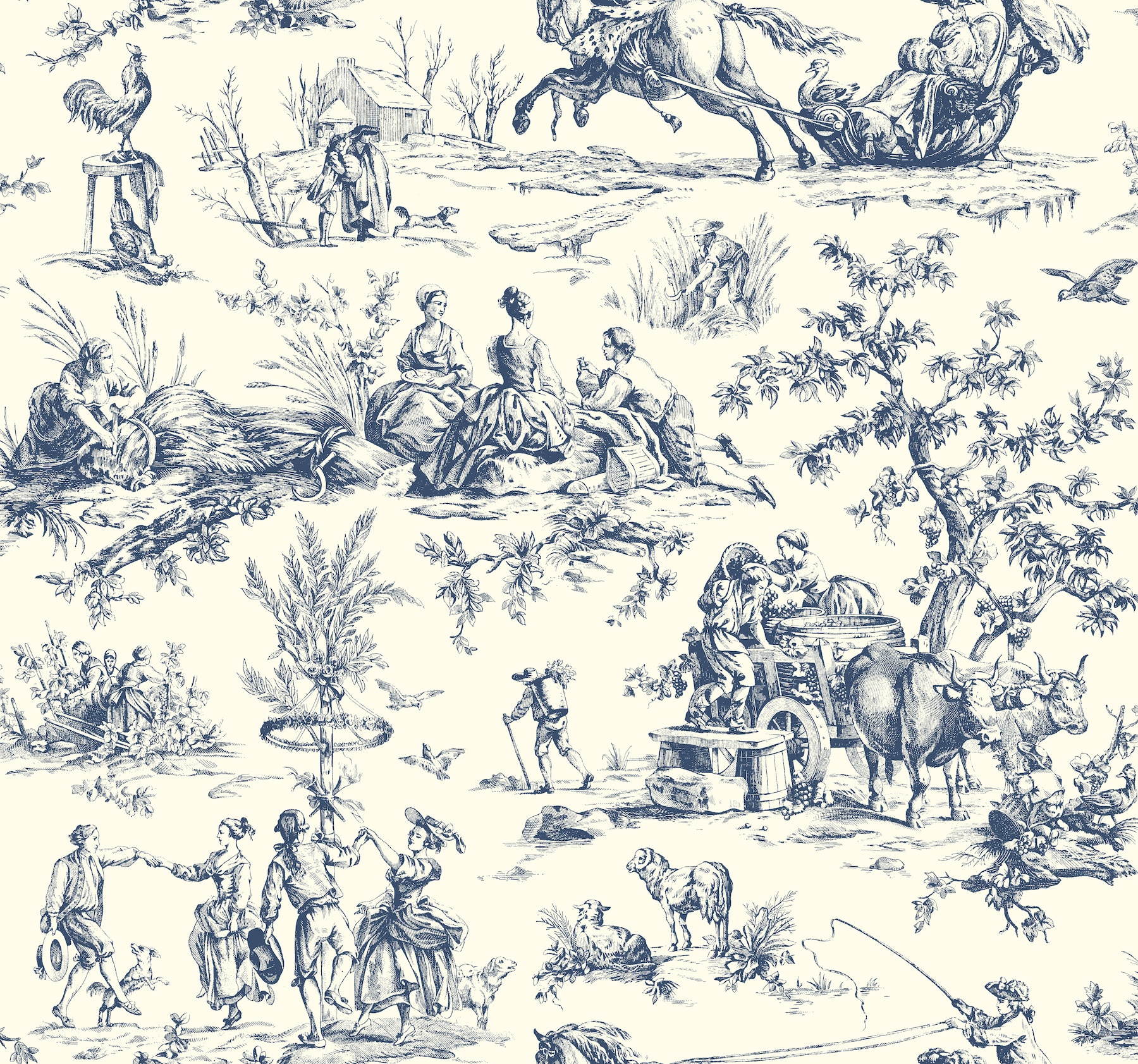York Wallcoverings AF2000 Ashford Toiles 60.8-Sq. Feet Navy Non-woven Toile Prepasted Water Activated Paste Wallpaper