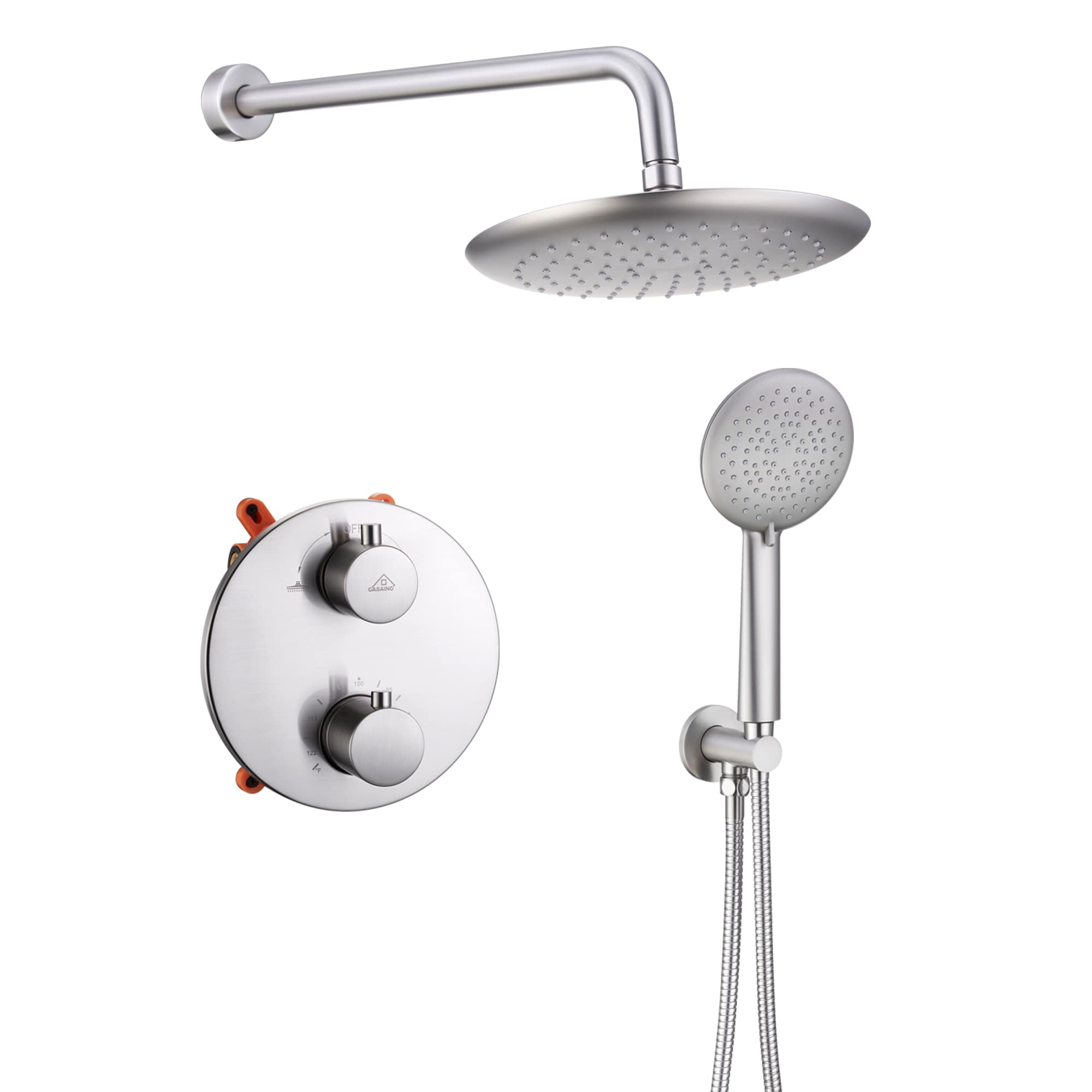 Clihome DG-SS808MB12 Brushed Nickle 9.5-in Dual Head Built-In Shower Faucet System with 2-way Diverter ( Thermostatic Valve Included )