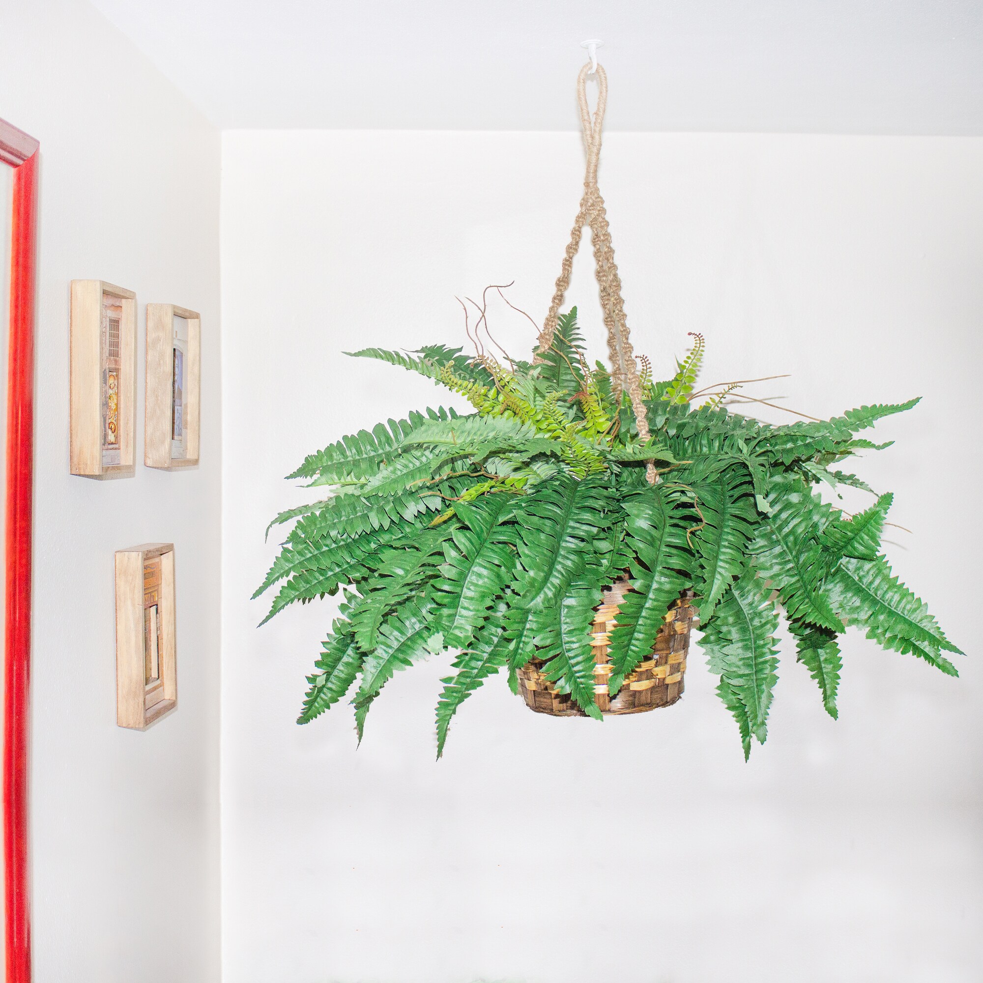 Nearly Natural 29-in Green Indoor Hanging Boston Fern Artificial Plant ...