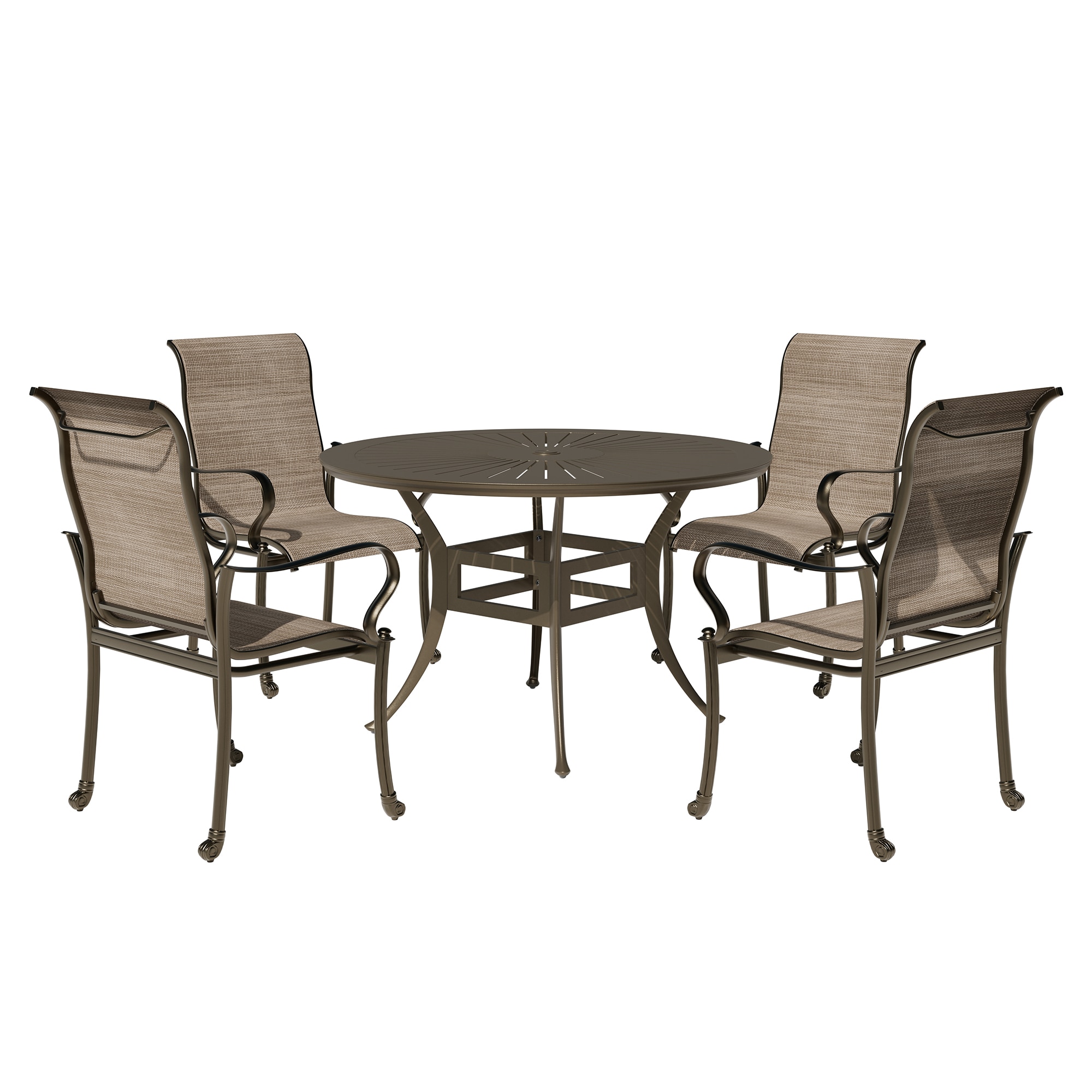 Clihome CL-ODTCG0CR 5 Piece Patio Dining Set Round Table 5 -Piece Brown Patio Dining Set Aluminum Round Table with 4 Brown Stationary Chairs