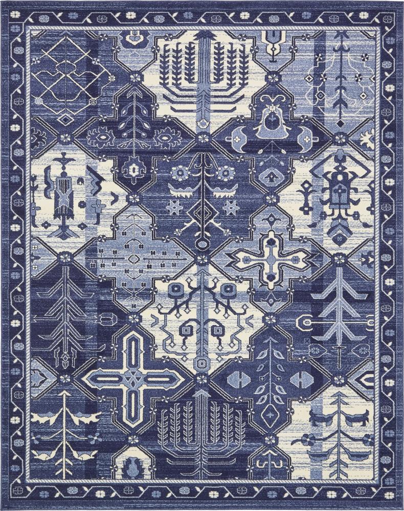 Unique Loom 3133416 Cathedral La Jolla 8 x 10 (ft) Loomed Polypropylene Blue/Ivory Rectangular Indoor Geometric Bohemian/Eclectic Area rug