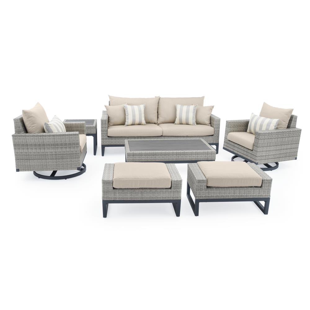 RST Brands OP-PESS7M-MILO-GSLTK Milo 7-Piece Wicker Patio Conversation Set with Gray Sunsharp Cushions