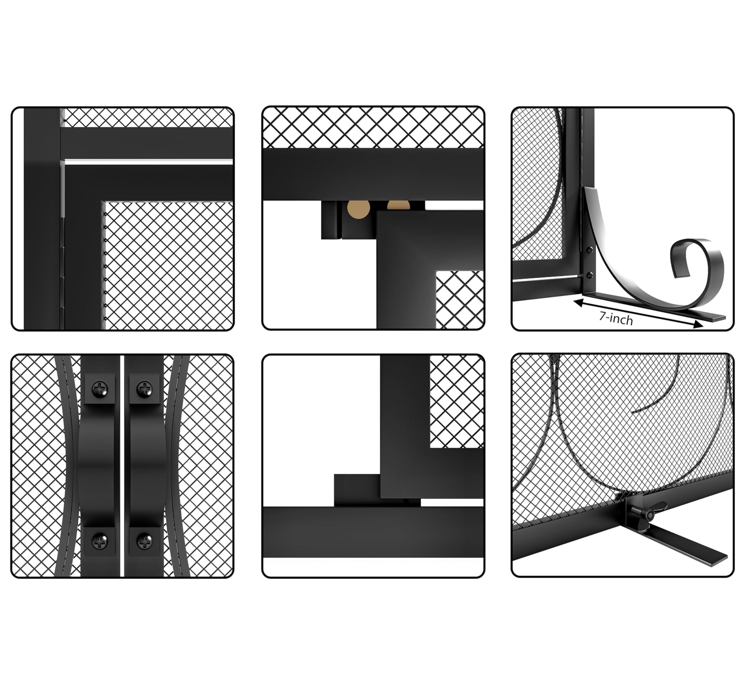 Etokfoks  black metal mesh fireplace screen panel 35 in long x 11 in wide x 28 1 in high with hinged magnetic doors and thick widened feet