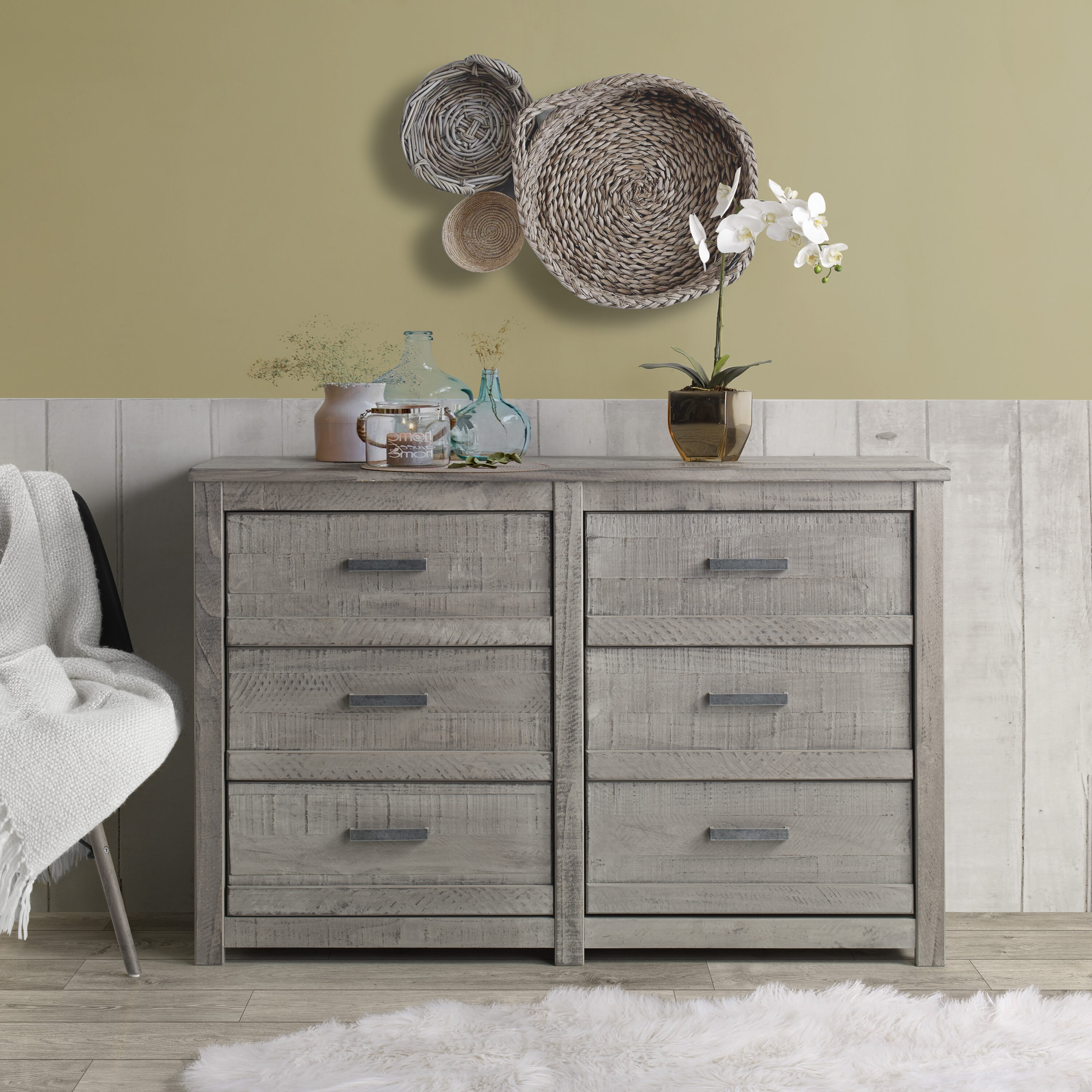 Camaflexi CM604 Antique Grey Pine 6 -Drawer Standard dresser