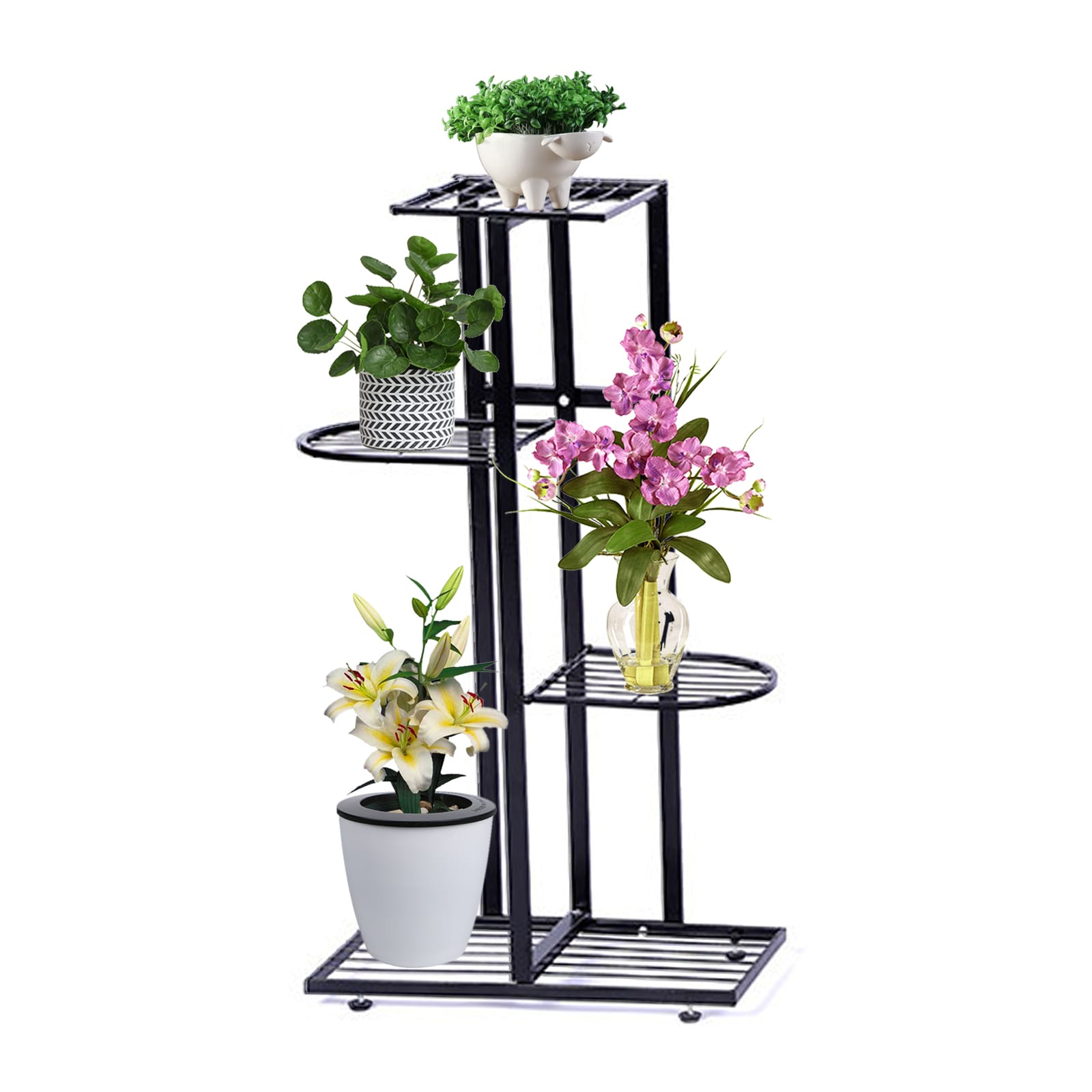 CNCEST HG-YYQDXQ-4400 32.2-Inches H x 16.9-Inches W 5 Pots Wood Indoor Rectangular Wood Plant Stand
