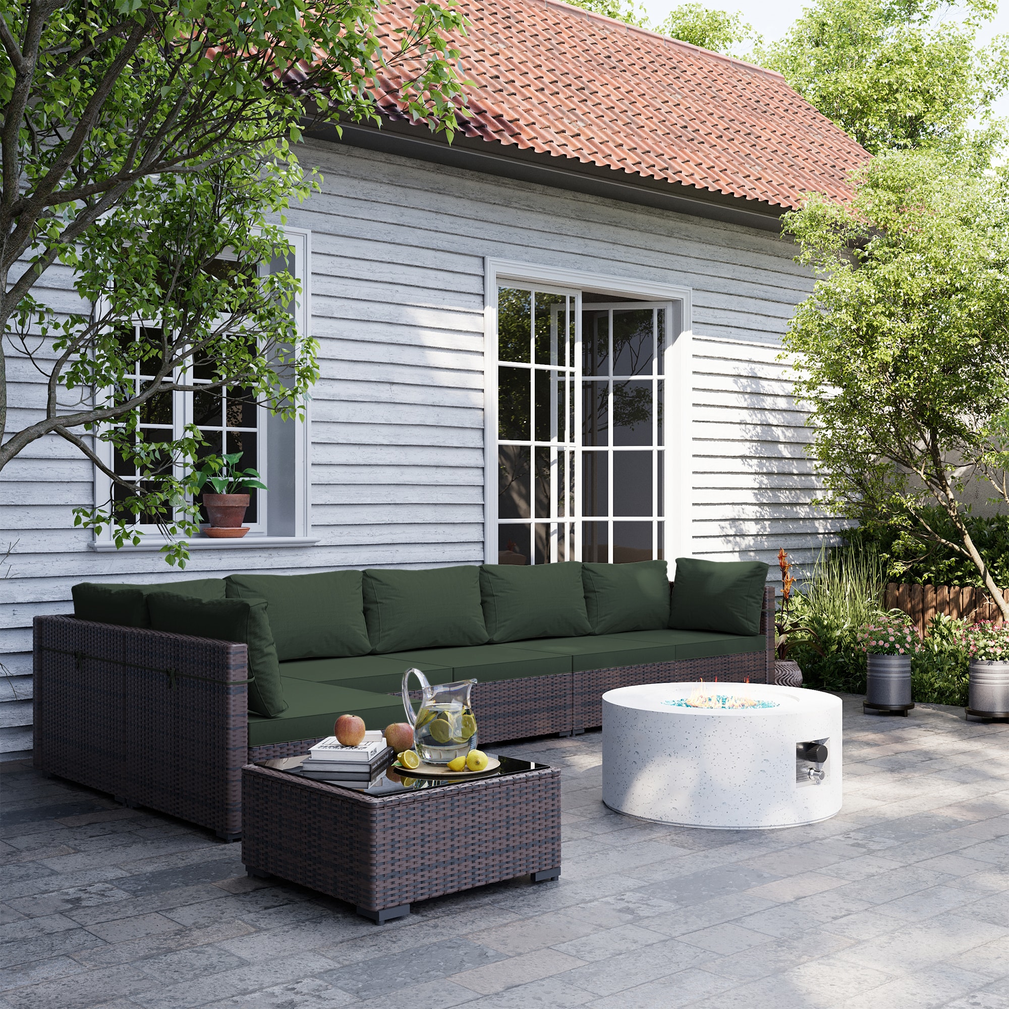 UPHA TBSF-ABC28SYMB-GREEN 8 -Piece Wicker Patio Conversation Set with Green Cushions