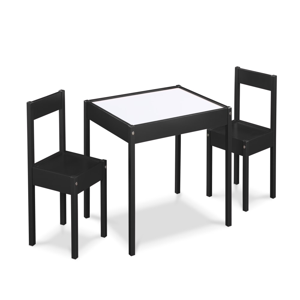 REIBII 3-Piece Kids Table and Chairs Set Children Activity Table Toddler Furniture Set Dry Erase Table with Two Chairs Black