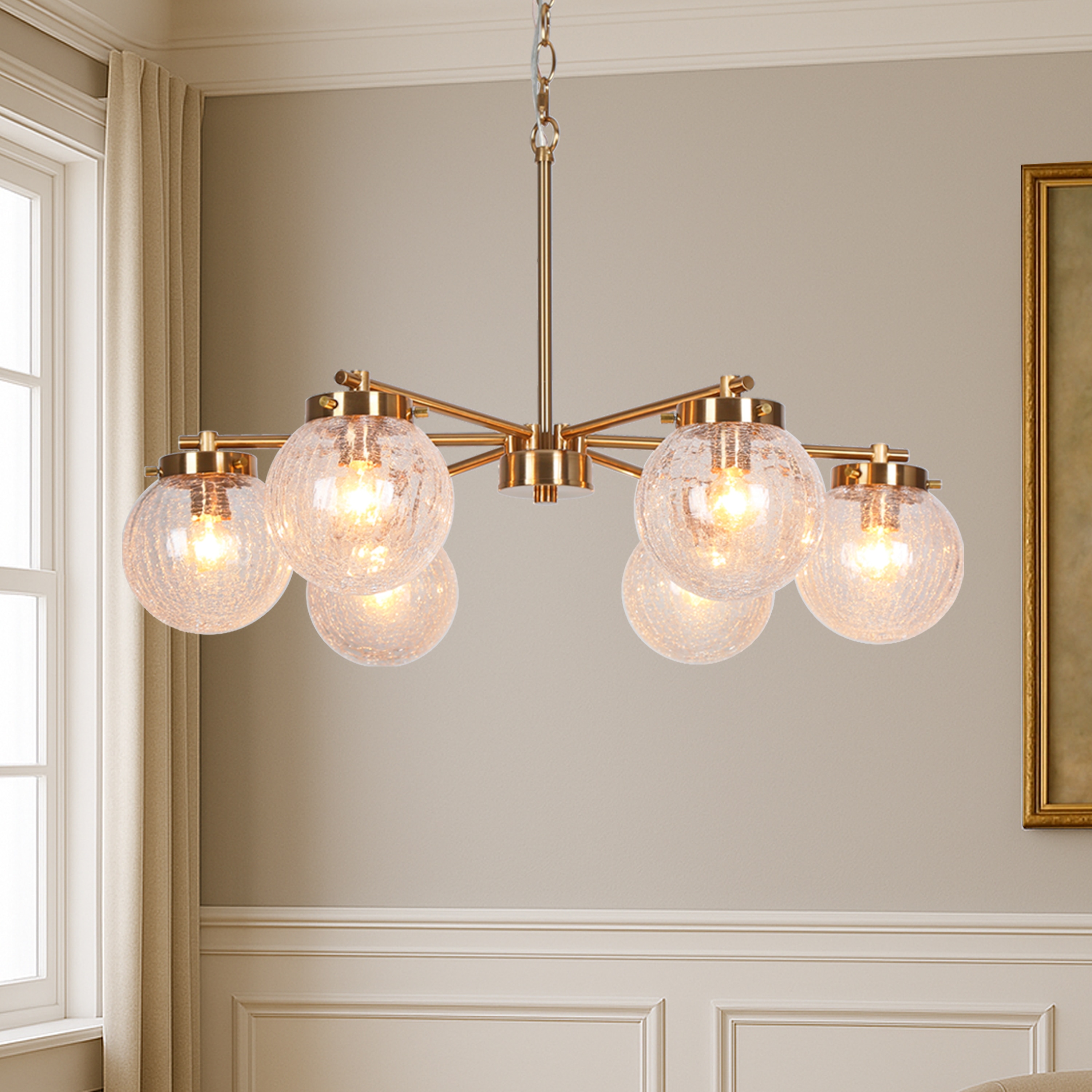 LNC L3MUURZ35C678C Ariene 28'' Large 6 -Light Polished Gold Modern/contemporary For Use in Bedrooms, Dining Rooms, Foyers, Kitchens, Living Rooms Chandelier
