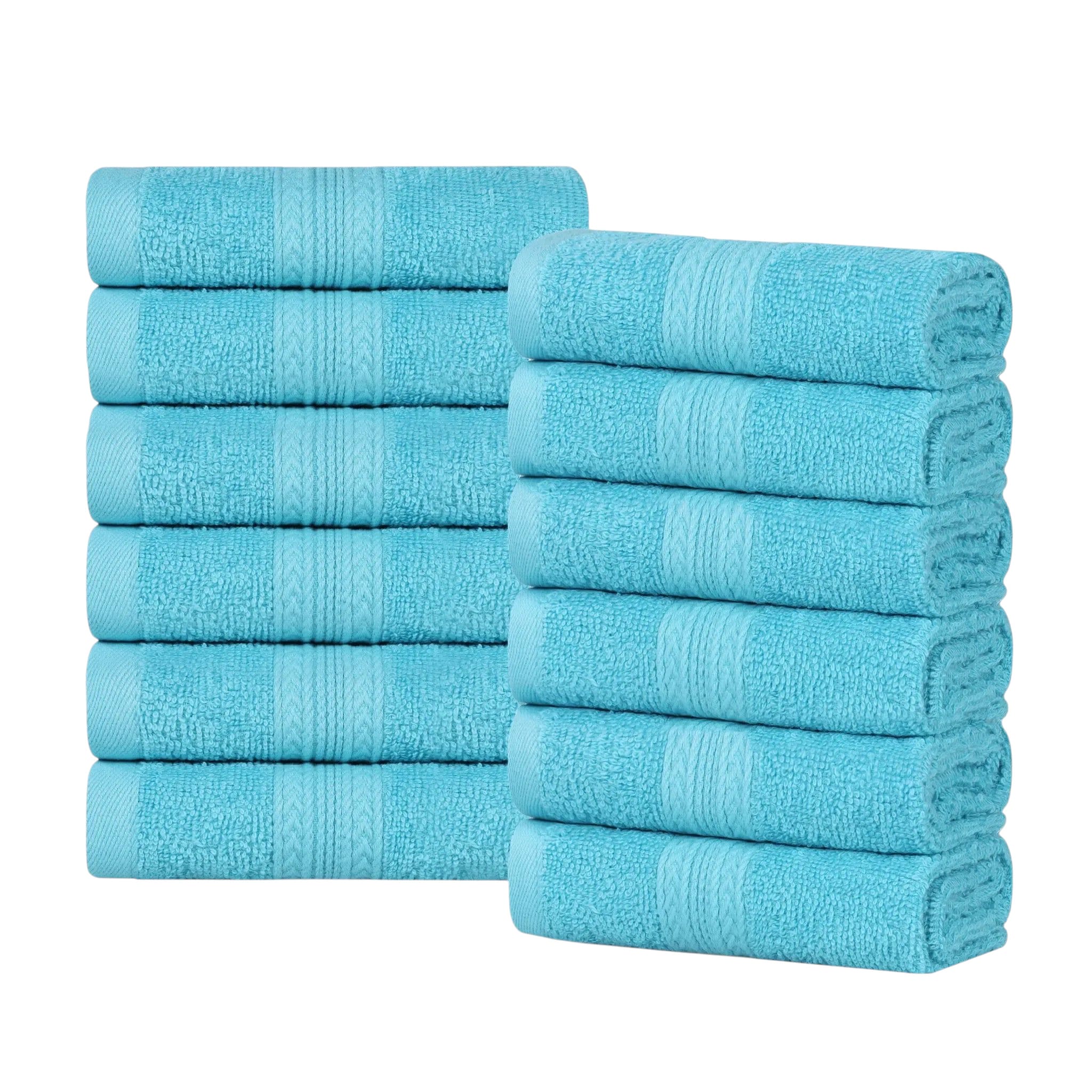 Slickblue 12-Piece Ring-Spun Cotton Quick Dry Face Towel/Washcloth with Hanging Loop for Bathroom Gym and Guest Room Multiple Color Options