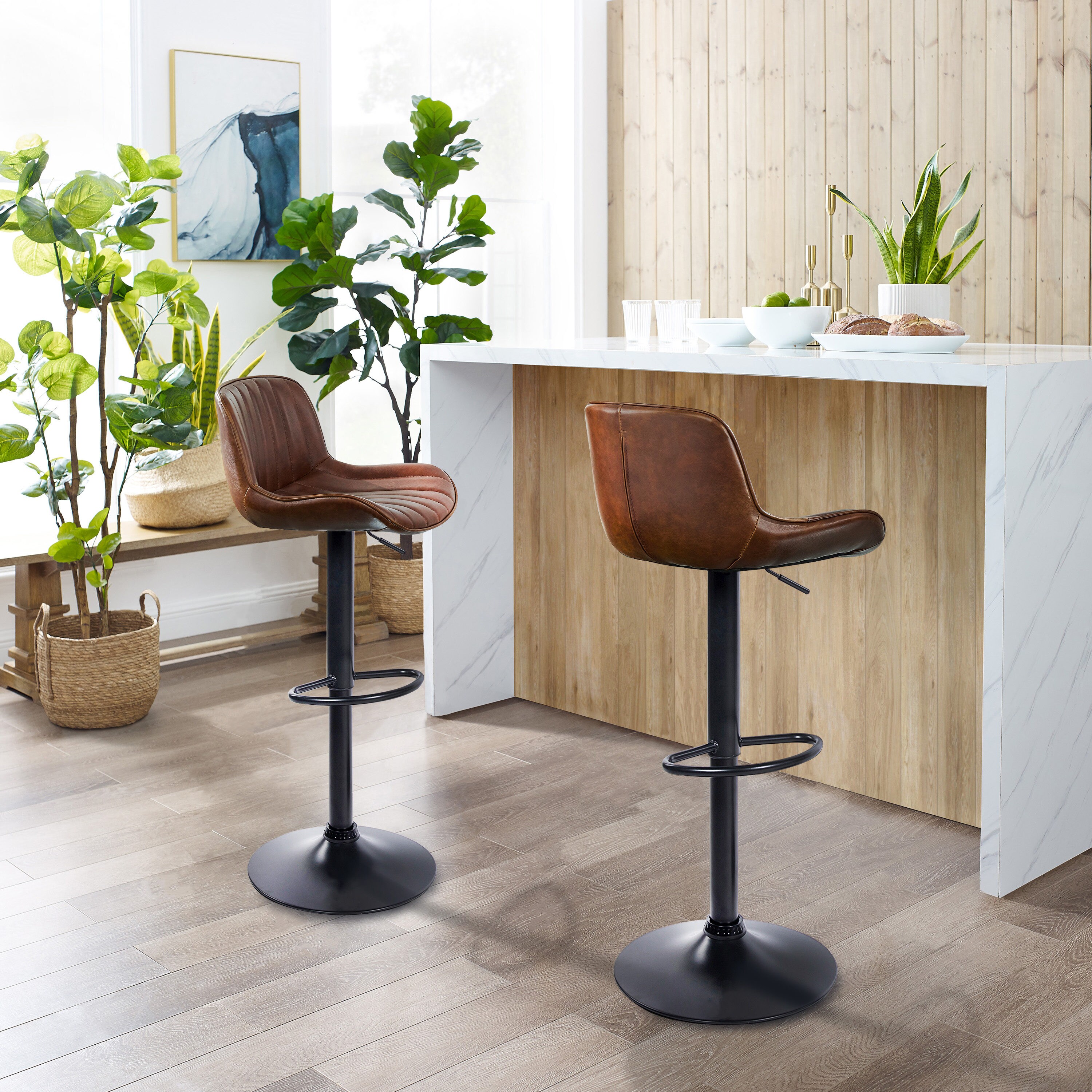 Art Leon Cognac Swivel Barstools with Black BaseSet of 2 in the Bar ...