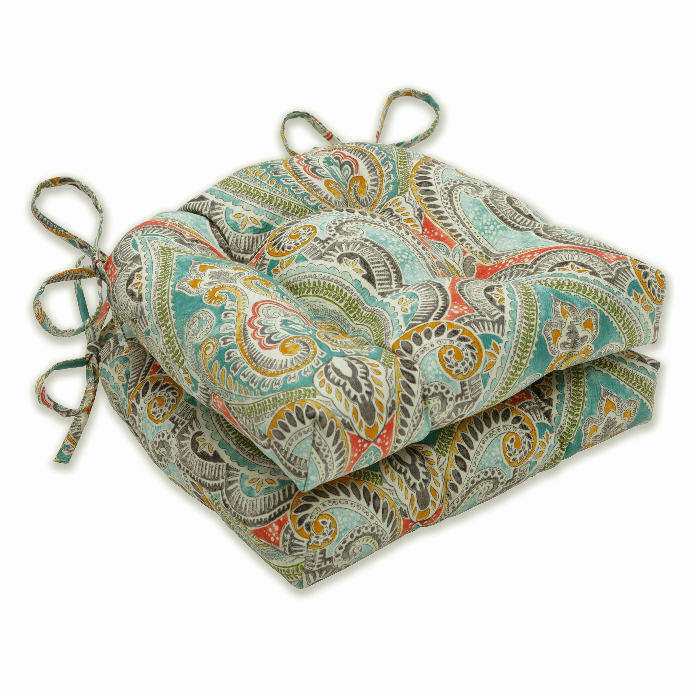 Pretty Witty Reef Reversible Blue Outdoor Chair Pads, 2-Pack