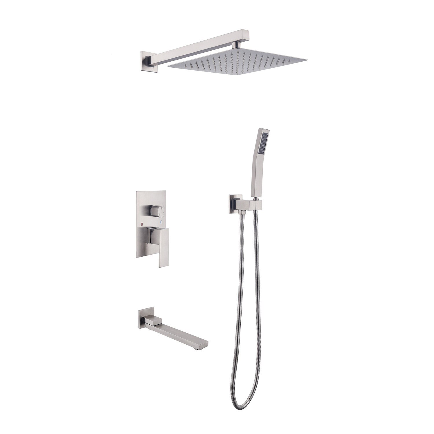 Mondawe OR-6203BN-DG Brushed Nickel 10-Inches Built-In Shower Faucet System with 3-way Diverter ( Pressure-balanced Valve Included )