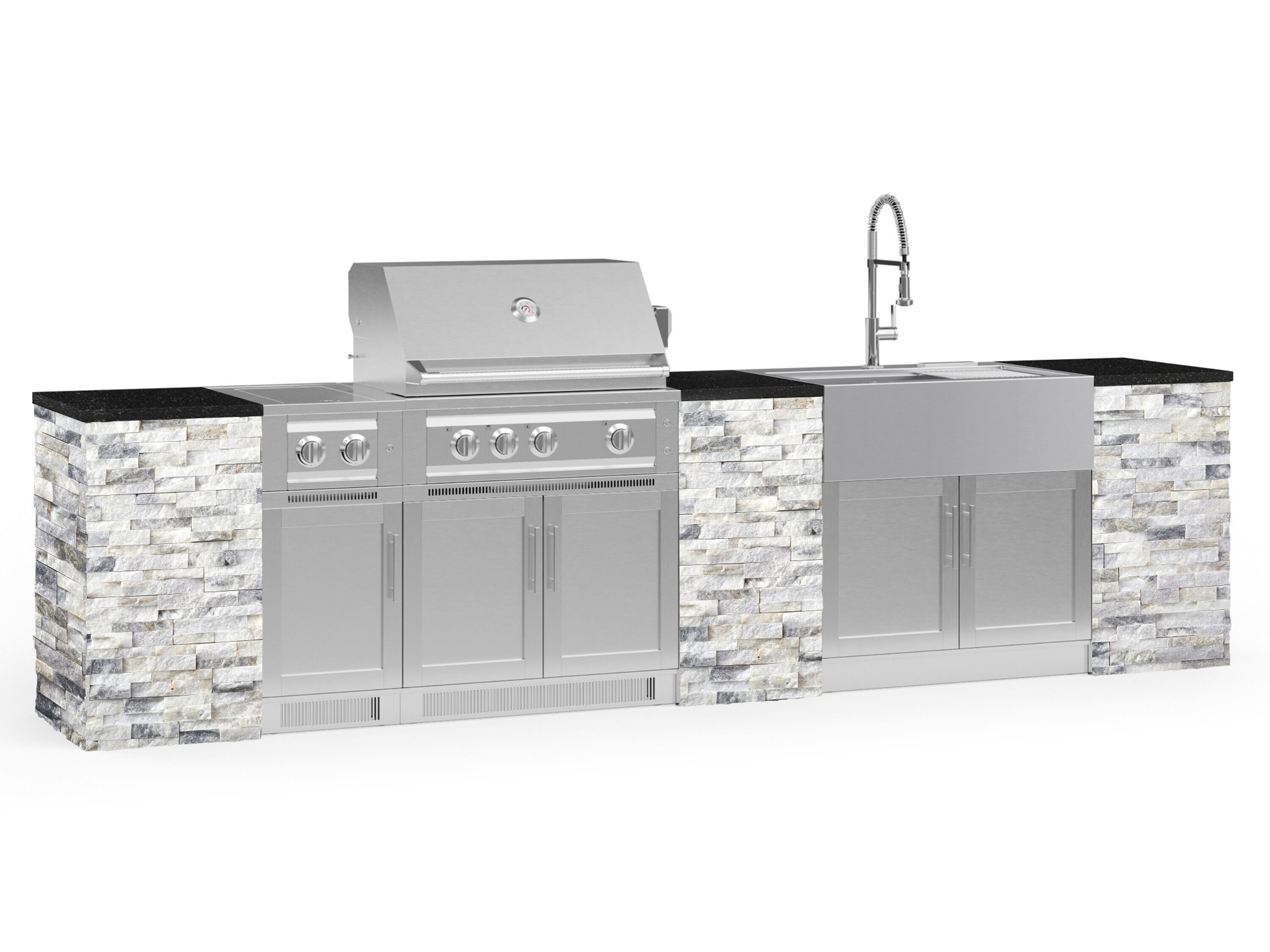 NewAge Products 69200 Signature Series Cabinets Platinum Grill 11 -Piece 142.16-in W x 25.5-in D x 58.64-in H Modular Outdoor Kitchen Set 6 Burners