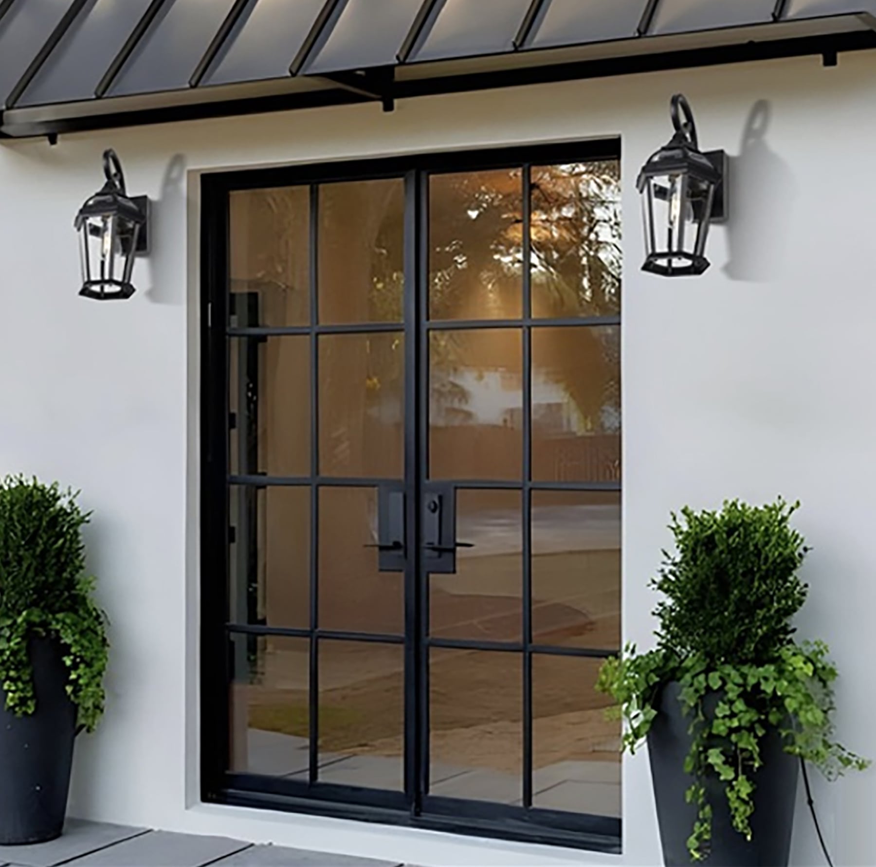 TAFCO FPDRH7280BRB 72-in x 80-in x 3-in Jamb Black Steel Right-hand inswing French Patio Door with Low-E Glass with Grilles