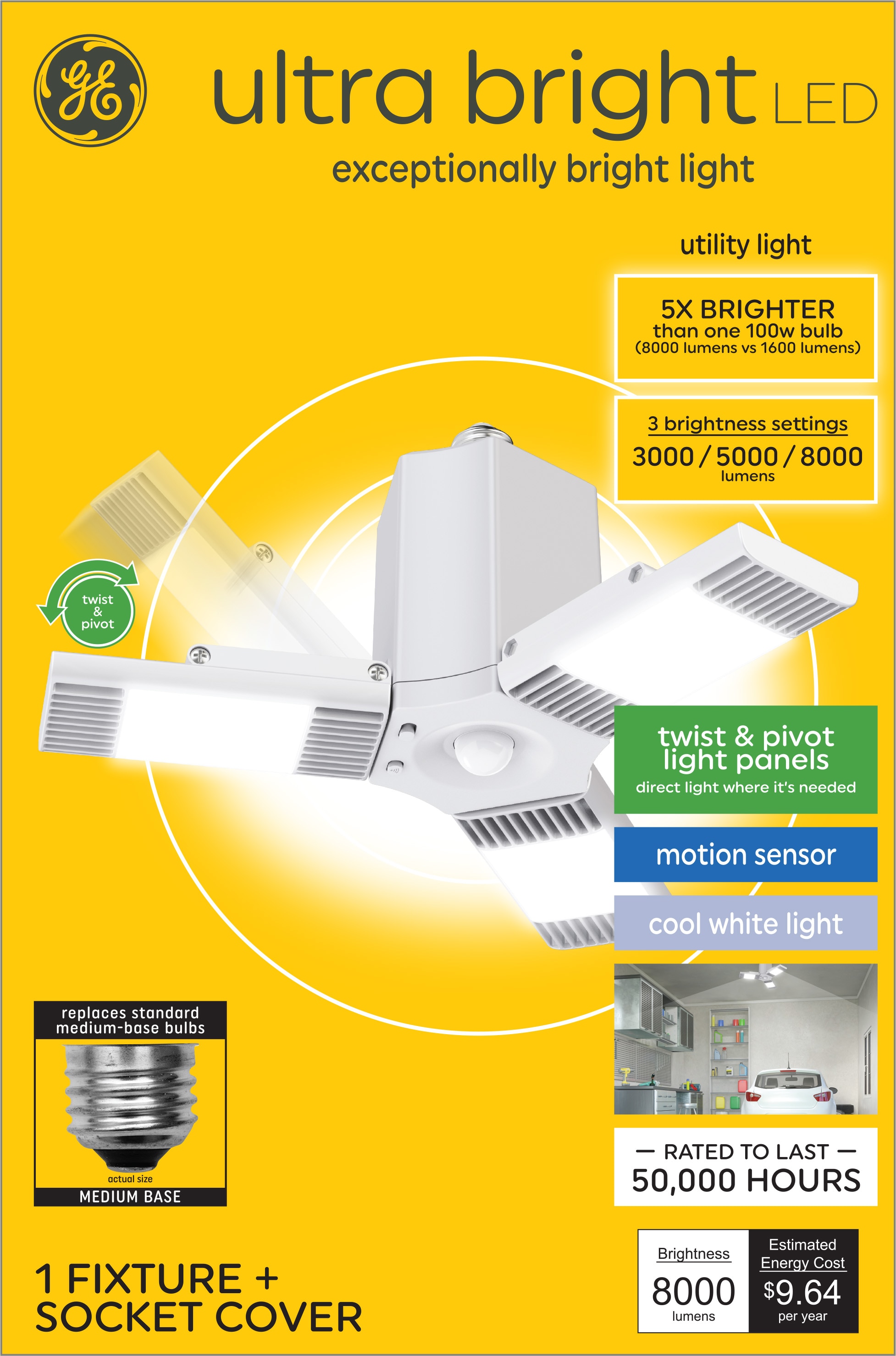 GE 93129815 8000 -Lumens LED Screw-in Ceiling-mounted Work Light
