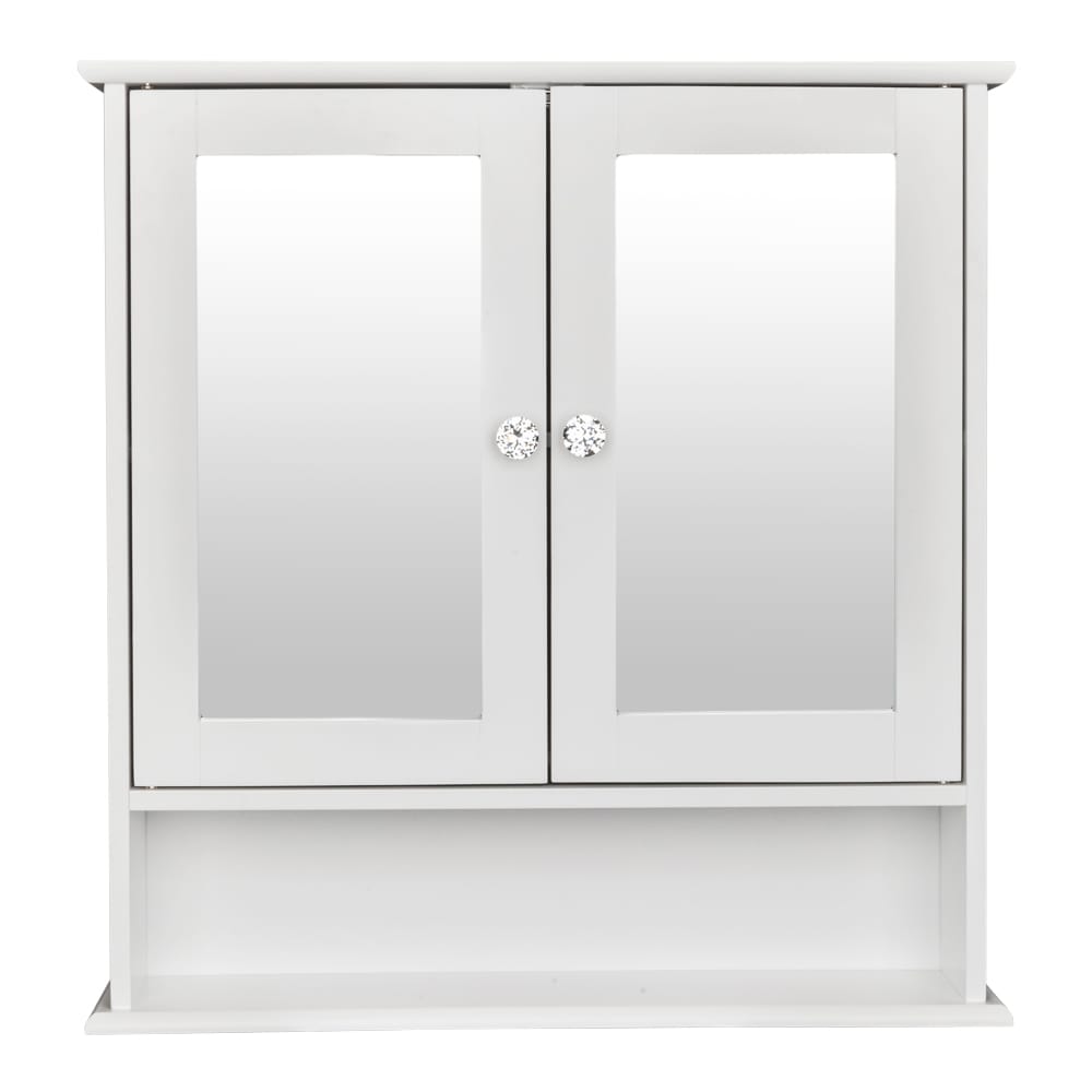 ROSMENA Double Door Mirror Indoor Bathroom Wall Mounted Cabinet Shelf White