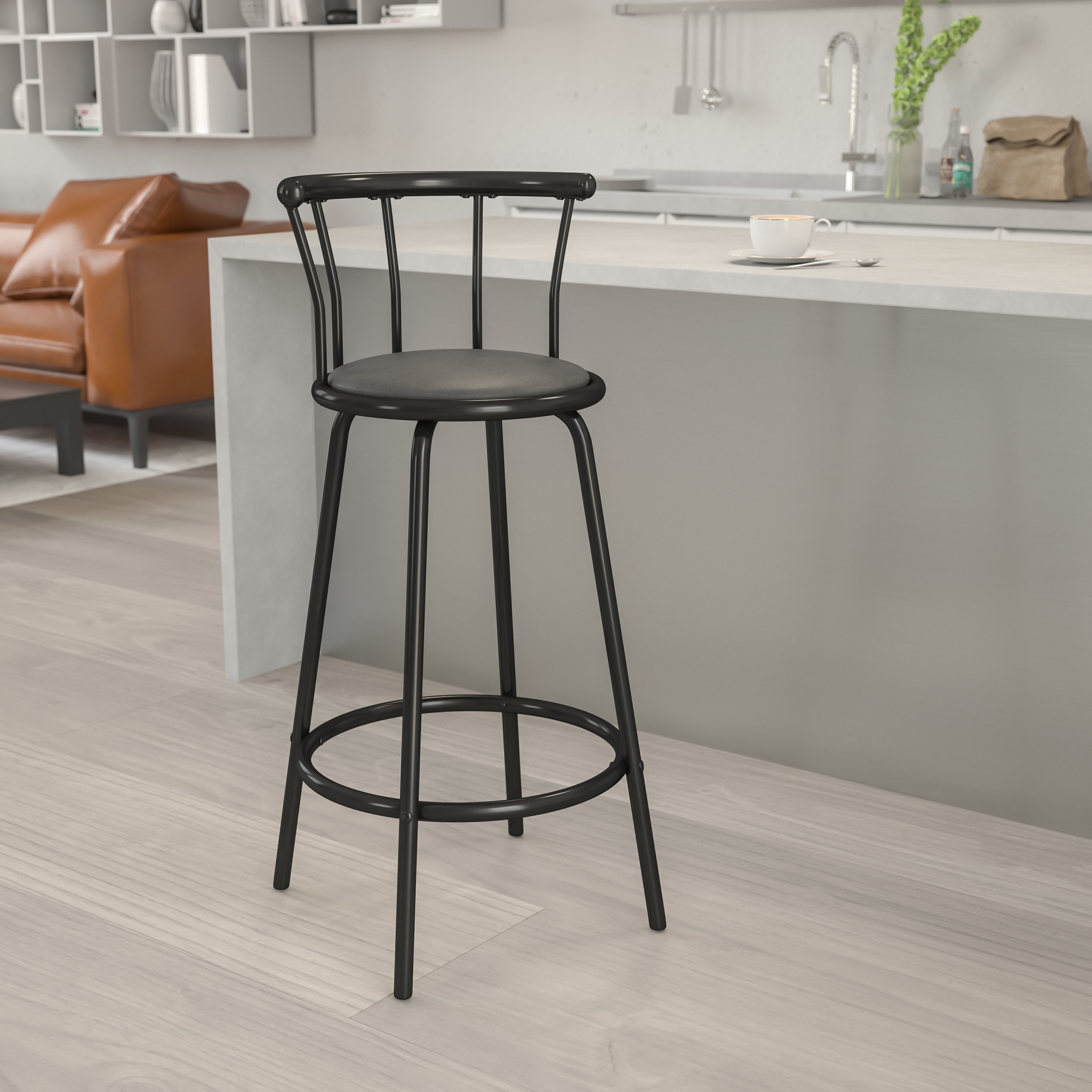 knal Petulance absorptie Flash Furniture Black 30-in H Bar height Upholstered Swivel Metal Bar Stool  with Back in the Bar Stools department at Lowes.com