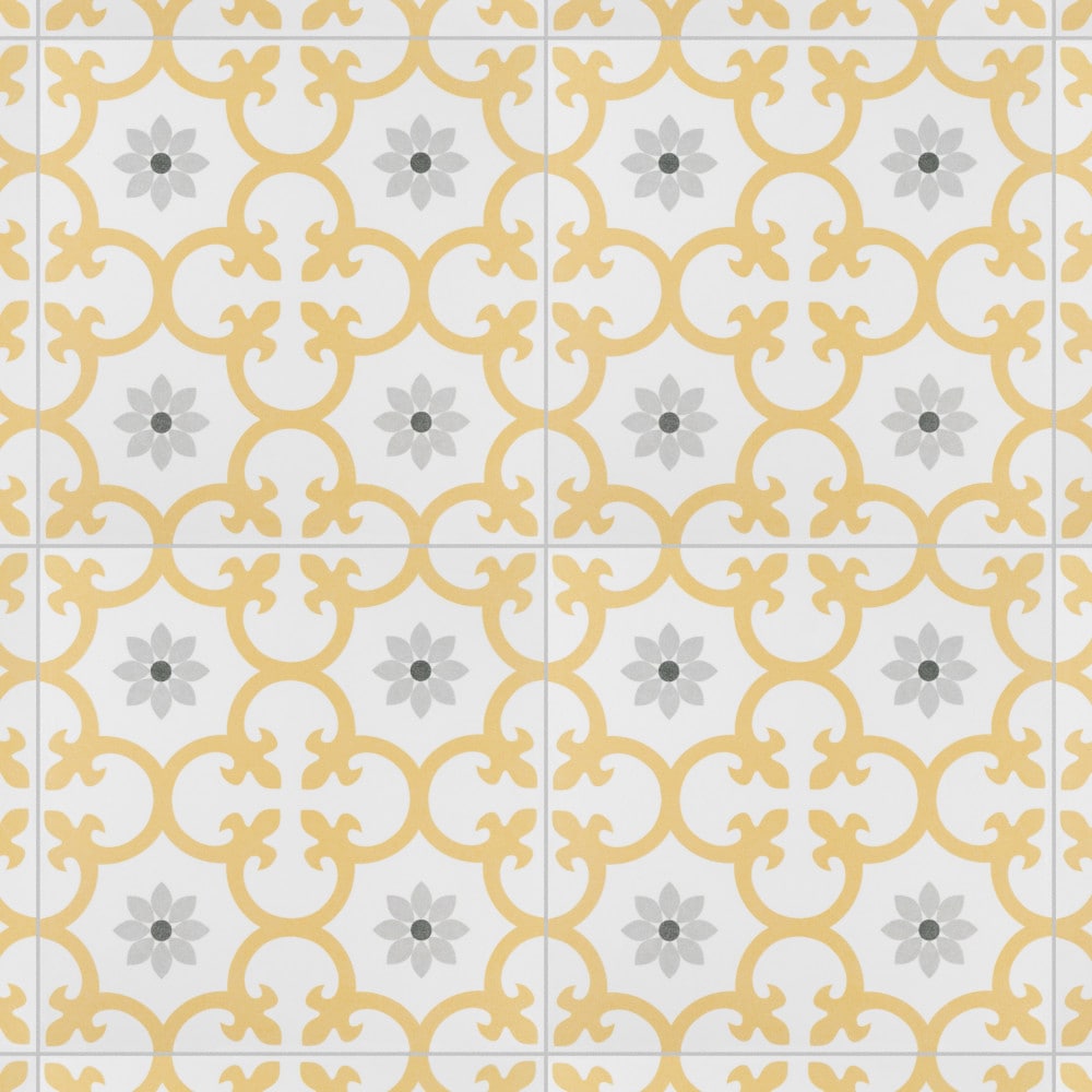 Affinity Tile FCD10DAD Daria Dandelion 9-3/4-in x 9-3/4-in Glazed Porcelain Encaustic Standard Floor and Wall Tile ( 10.88-sq ft Carton )
