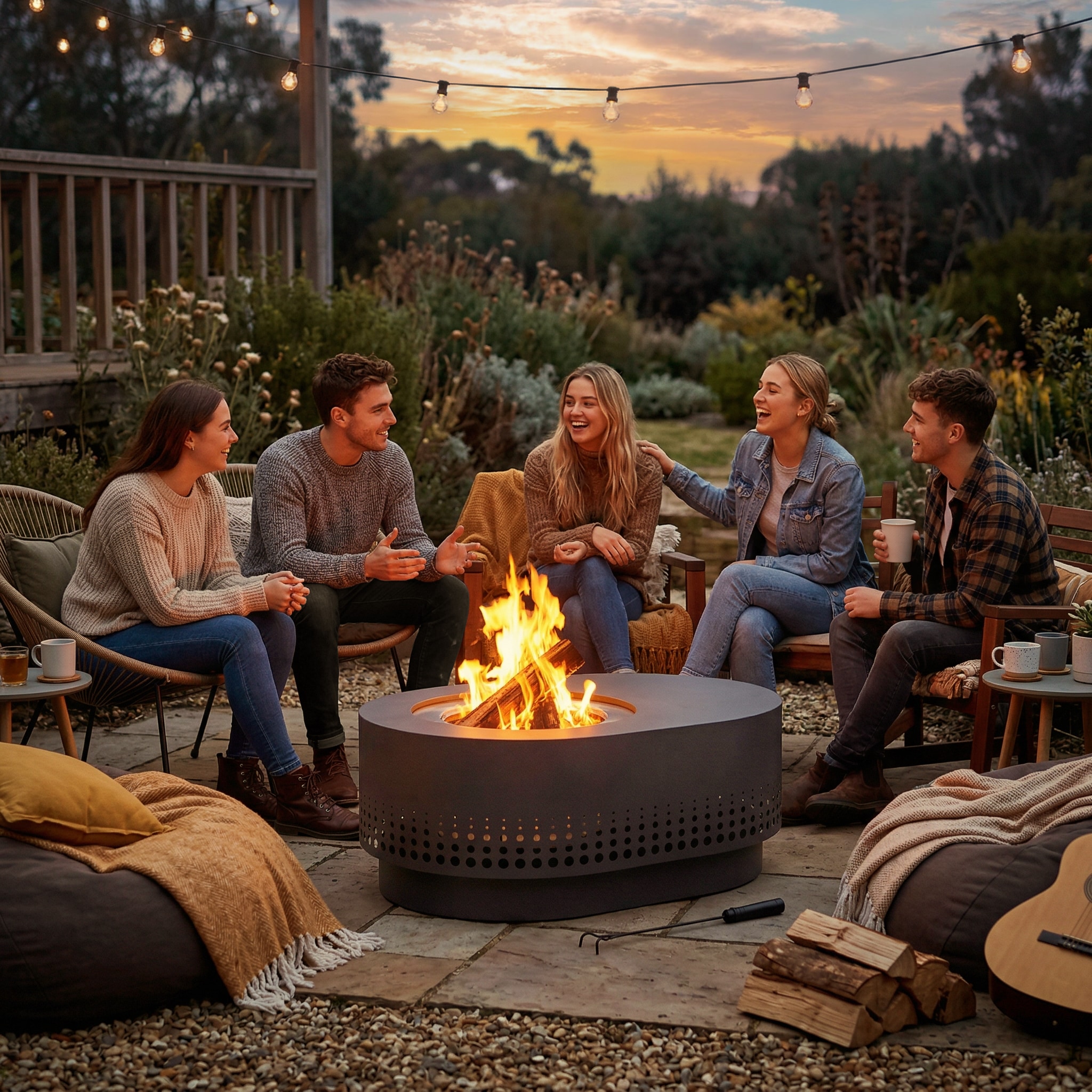 Sunjoy 38-in W Stainless steel Oval Portable Wood-Burning Fire Pit