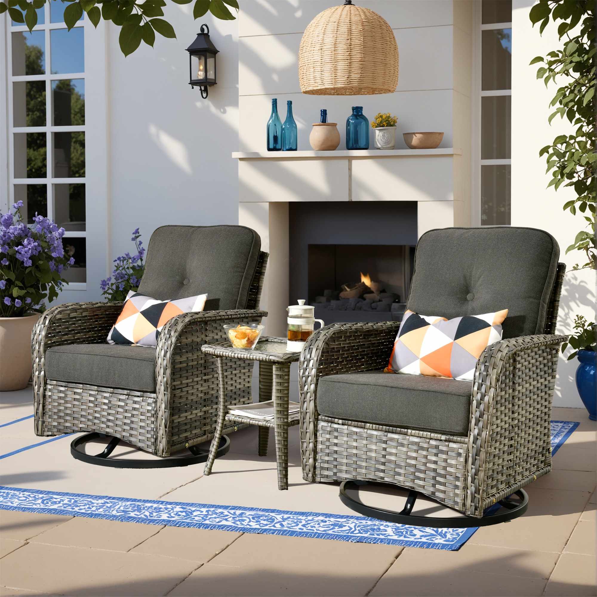 ALTRIGUS 6L-GNC100-3-AL 3 -Piece Wicker Patio Conversation Set with Black Cushions