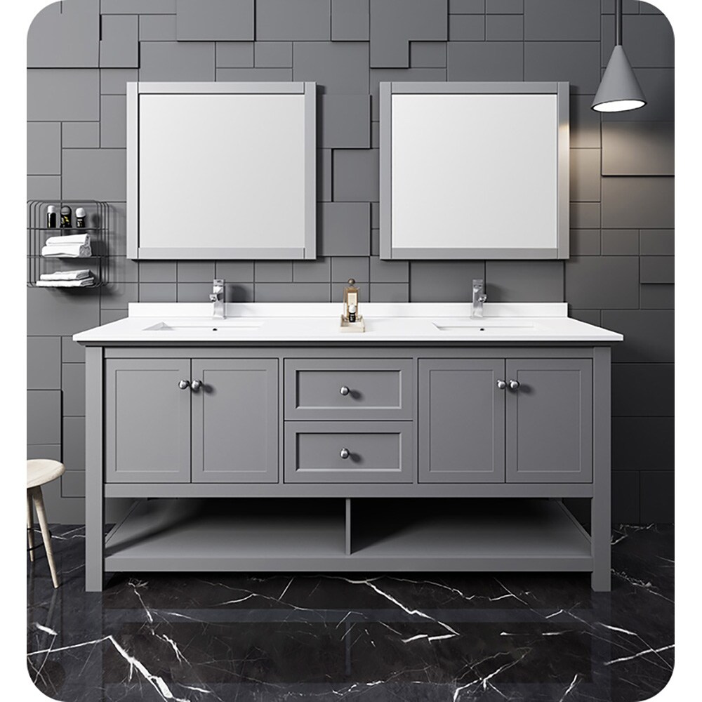 Manchester 72" Gray Solid Wood Freestanding Double Sink Vanity Base