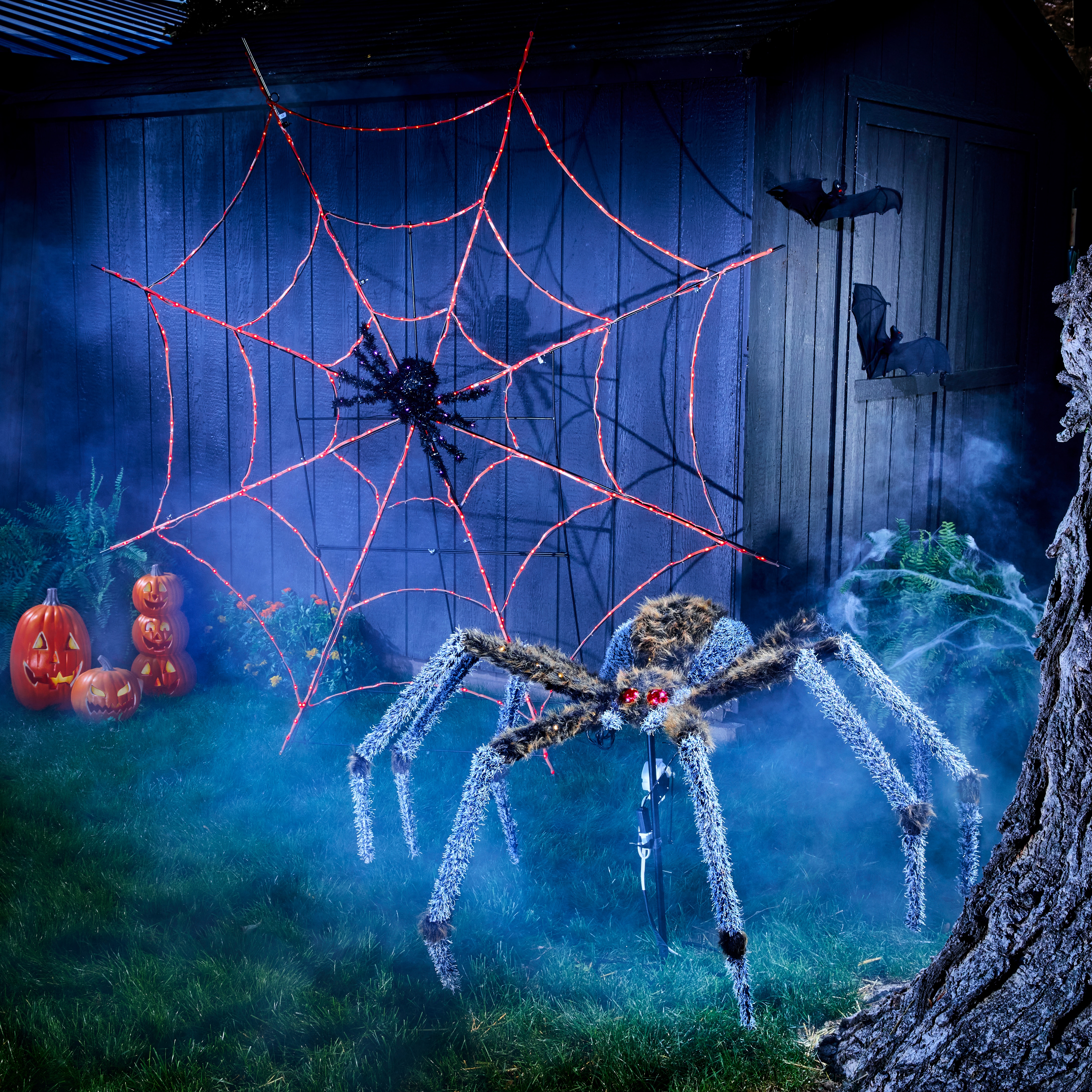 Haunted Living 5-ft Lighted Spider Web in the Outdoor Halloween ...