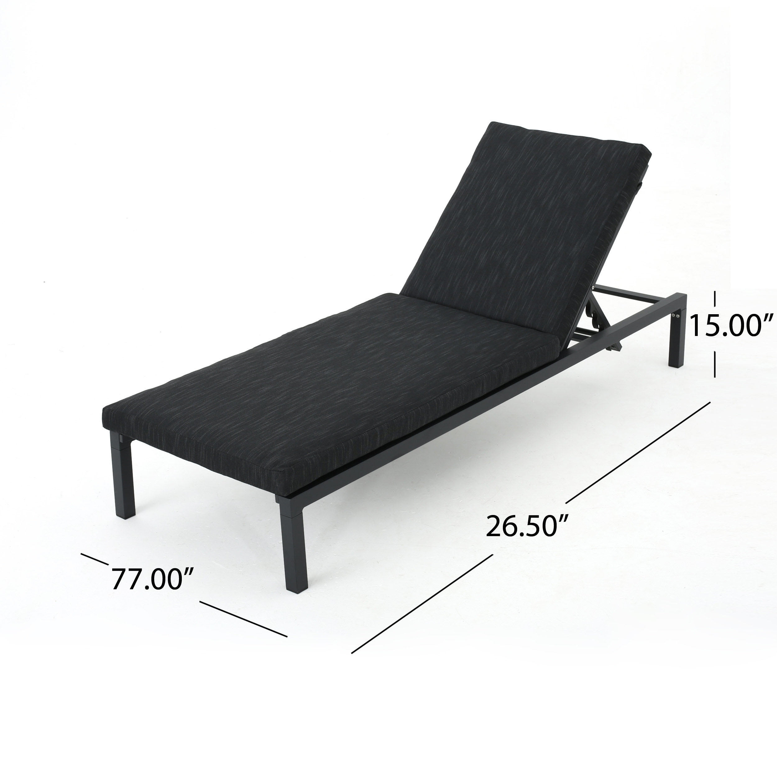 Dark Gray and Black Aluminum Chaise Lounge with Cushions