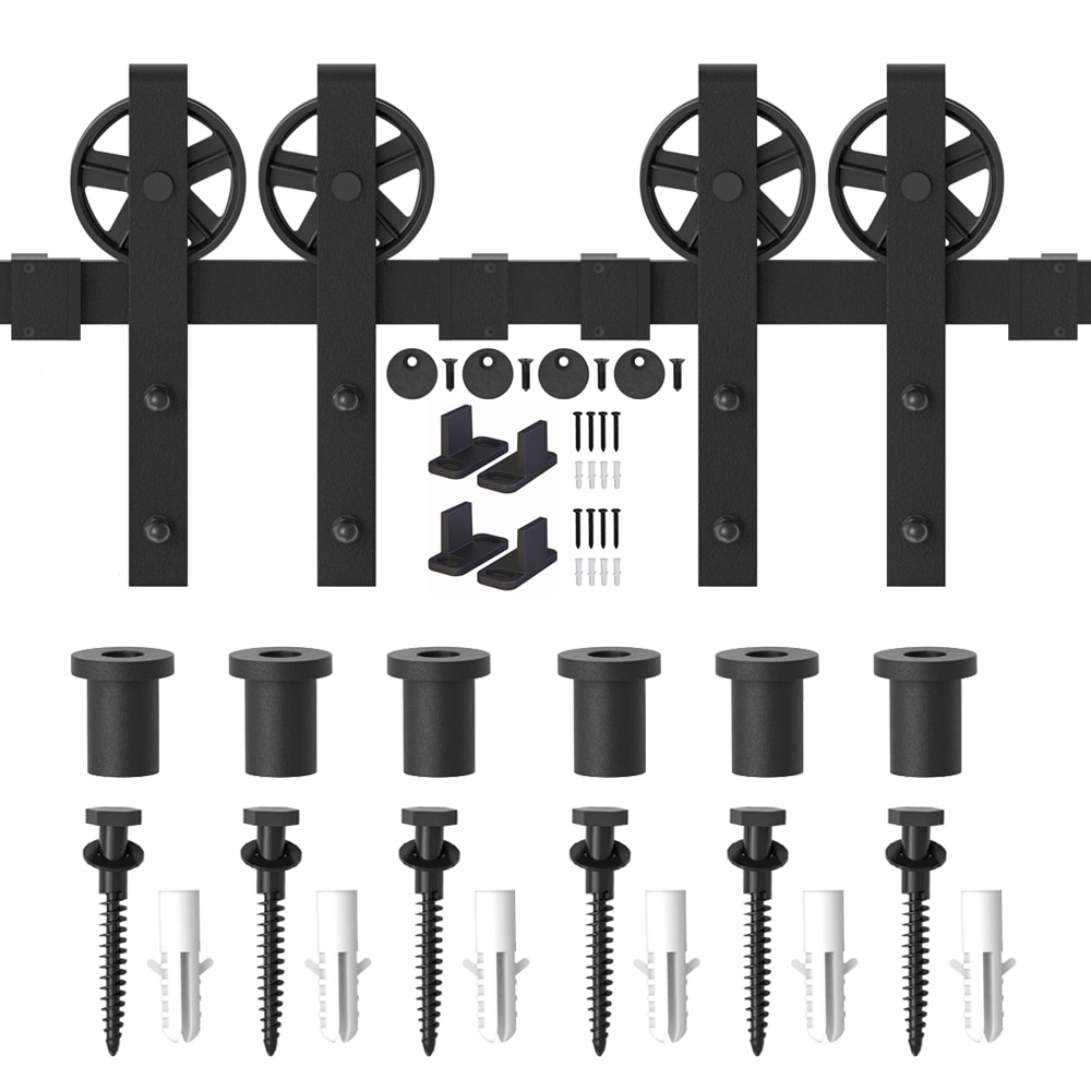 WINSOON GCM3132 90-in Matte Matte Black Indoor Spoke Wheel Double Barn door hardware kit
