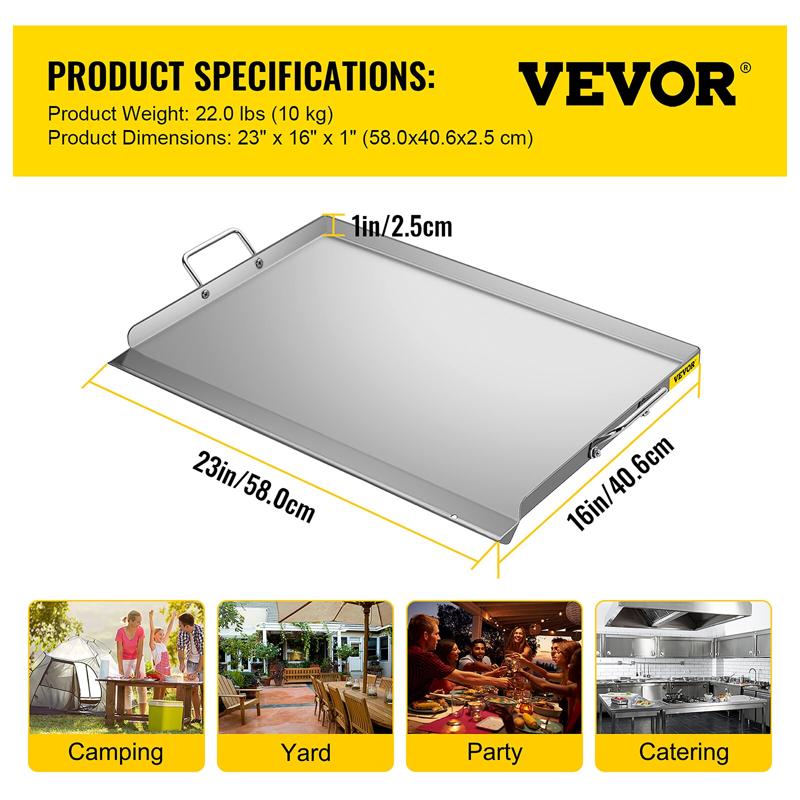 VEVOR Stainless Steel Griddle 23.5 in. x 16 in. Pre-Seasoned Stove
