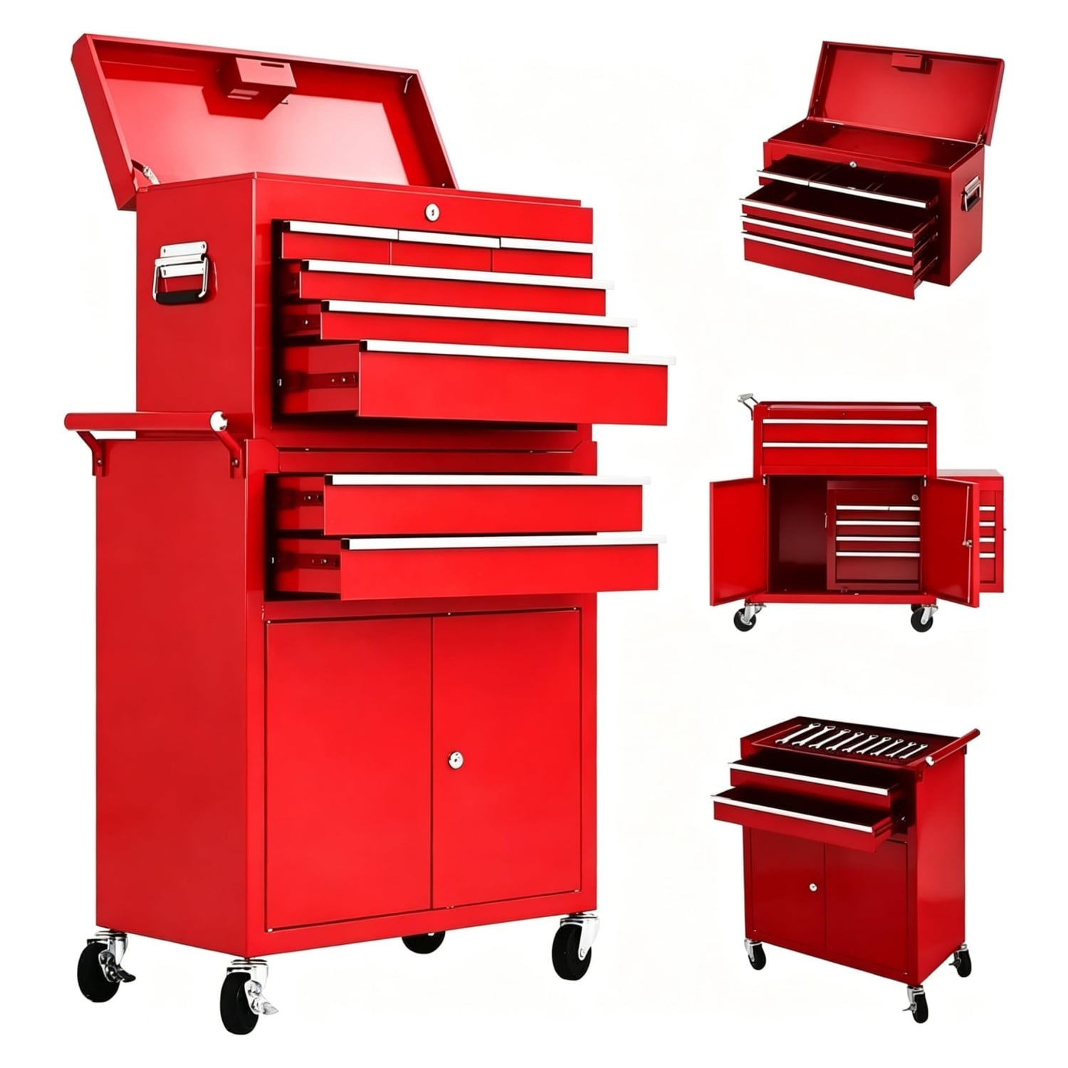 GarveeLife Heavy Duty Rolling Tool Chest 8 Drawer Tool Cabinet with Lock and Mobile Cart Steel Garage Tool Box on Wheels for Workshop and Garage Storage Organization Red #P5VCDXQL81SYM
