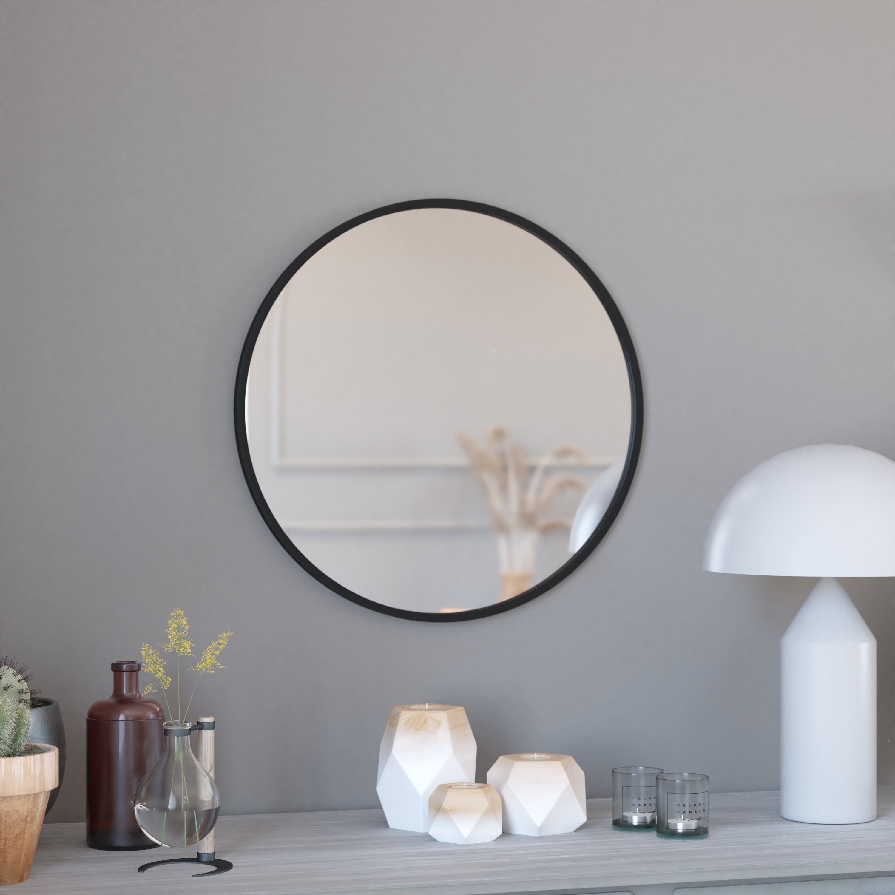 Merrick Lane Monaco 24-in Round Accent Wall Mirror in Black with Metal Frame for Bathroom; Vanity; Entryway; Dining Room; and Living Room #196861037573