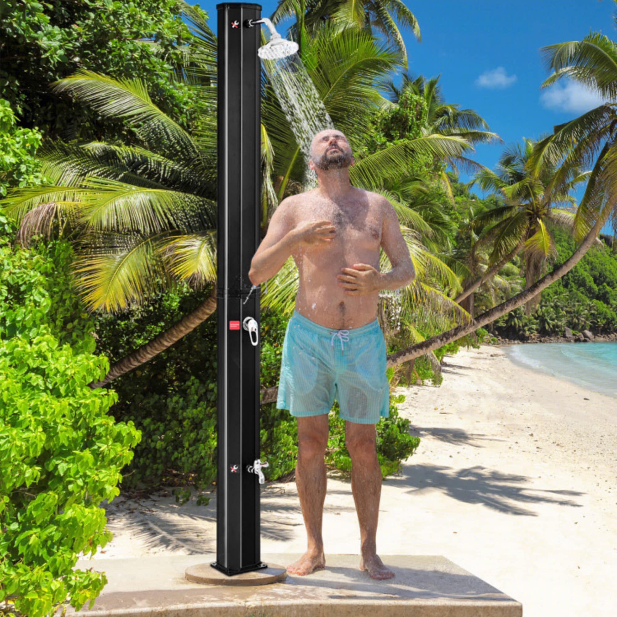 Mondawe Black Solar Outdoor Shower   9.25 Gallon Rotating Head with Base