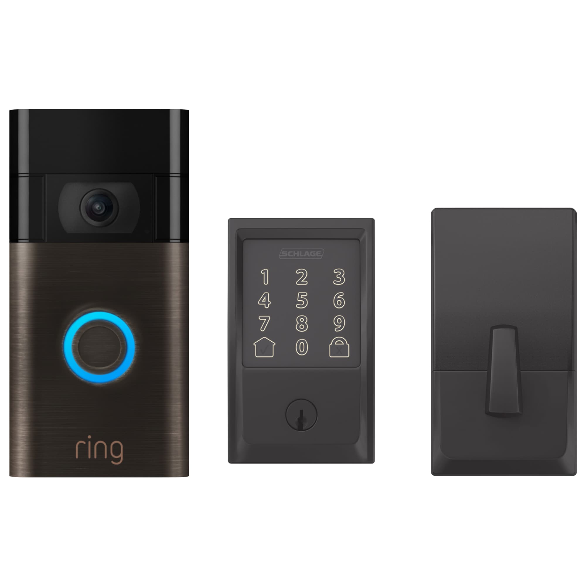 Ring Ring Venetian Bronze Smart Video Doorbell Camera with Schlage Encode Century Matte Black Smart Electronic Deadbolt Bundle