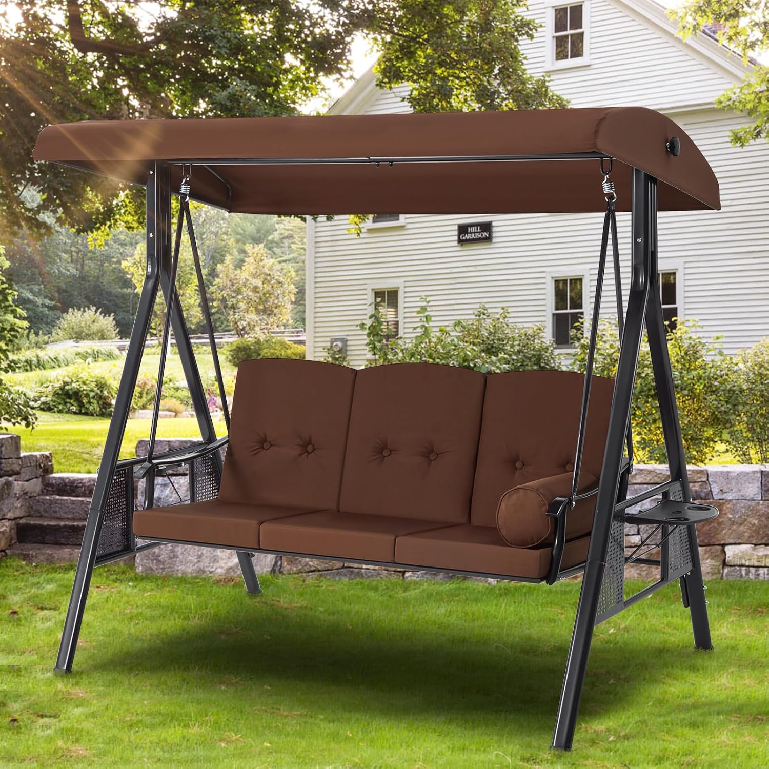 AECOJOY  3-Seat Porch Swing with Adjustable Canopy