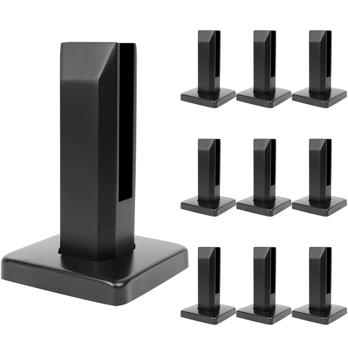 Oyezvary  10 Pack Heavy Duty Stainless Steel Square Glass Railing Spigots Black Frameless Clamp Bracket for Deck Pool Fence Balcony Patio Stairs
