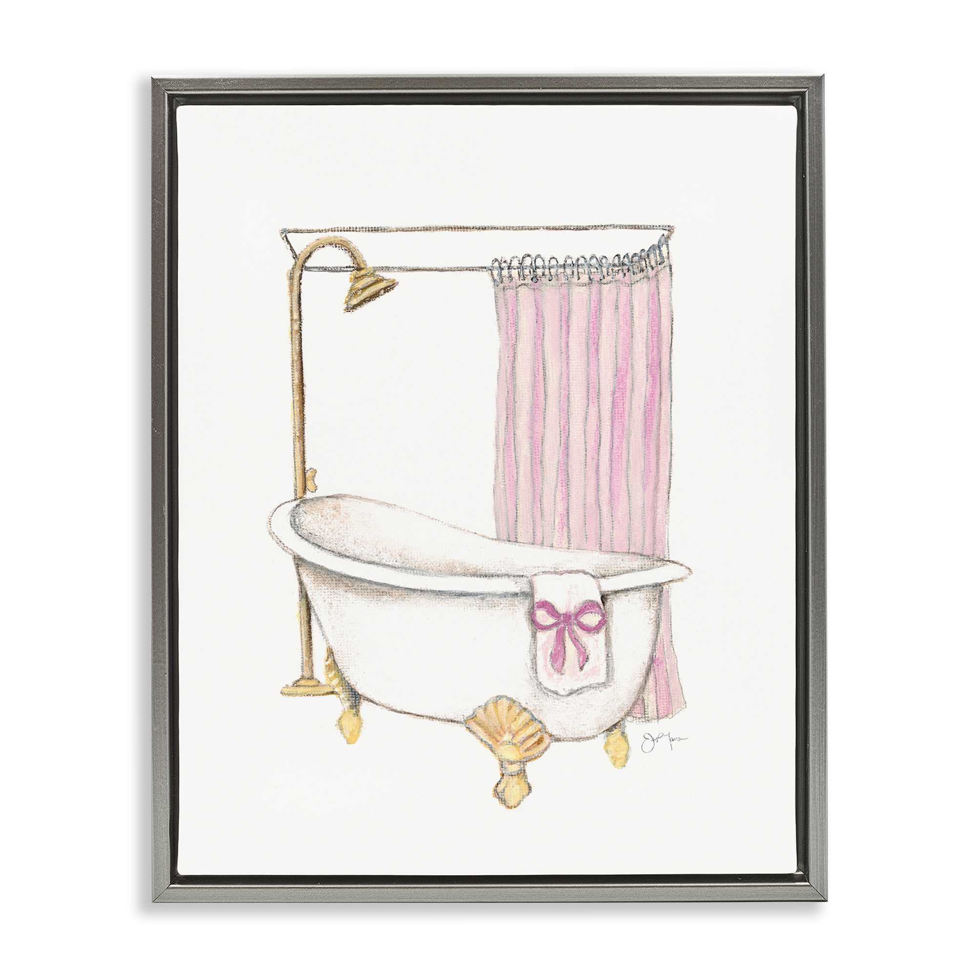Stupell Industries BT-968-FFL-16X20 Simple Bathtub with Bow Floating Frame design by Janet Tava