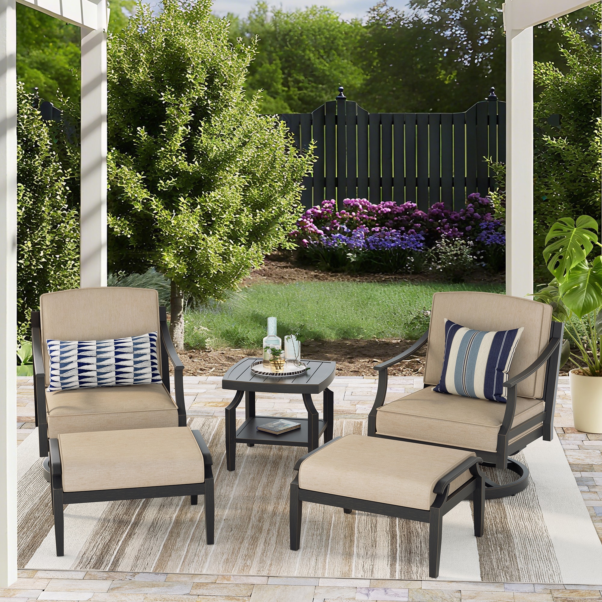 PEAK HOME FURNISHINGS 970461X2-970472-970465X2 Tamarin Outdoor Sofa with Beige Cushions and Aluminum Frame