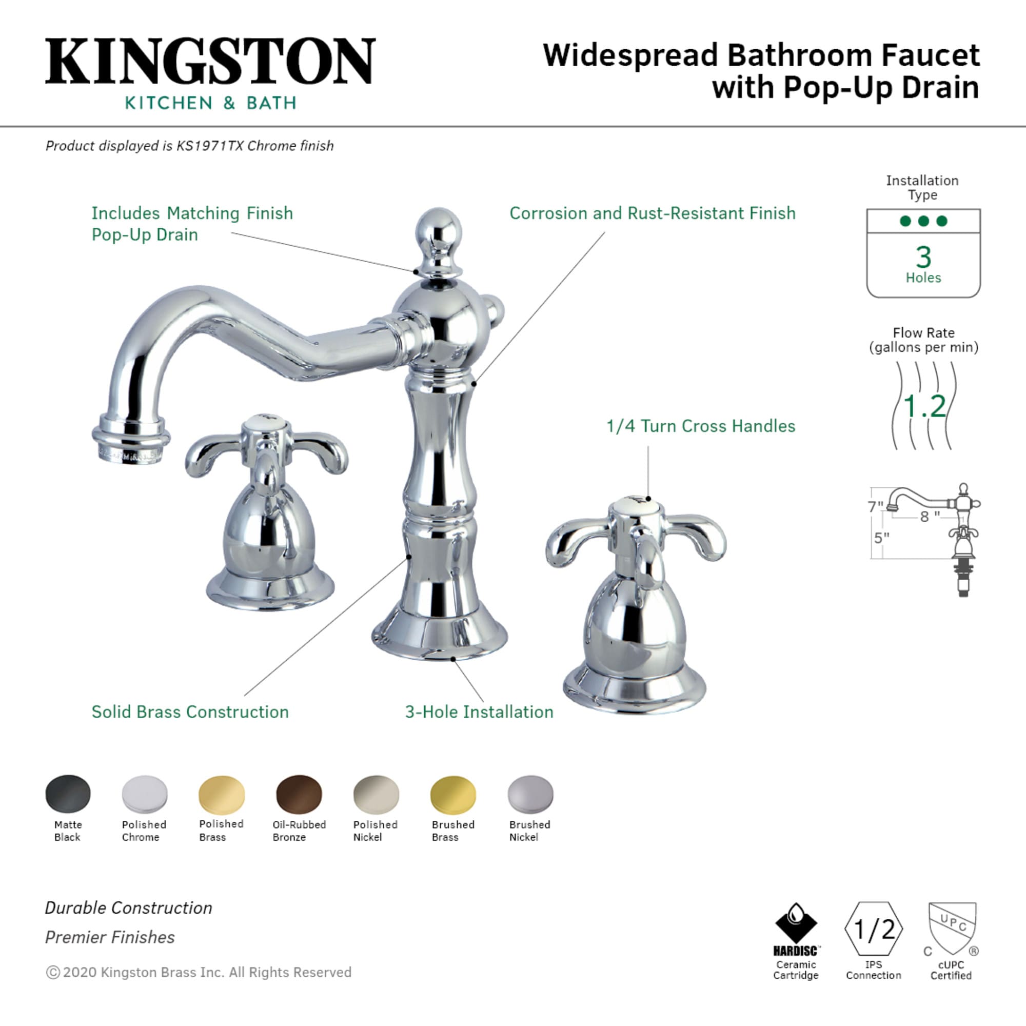 Kingston Brass WLKS1977TX Lavatory-Faucets - View #3