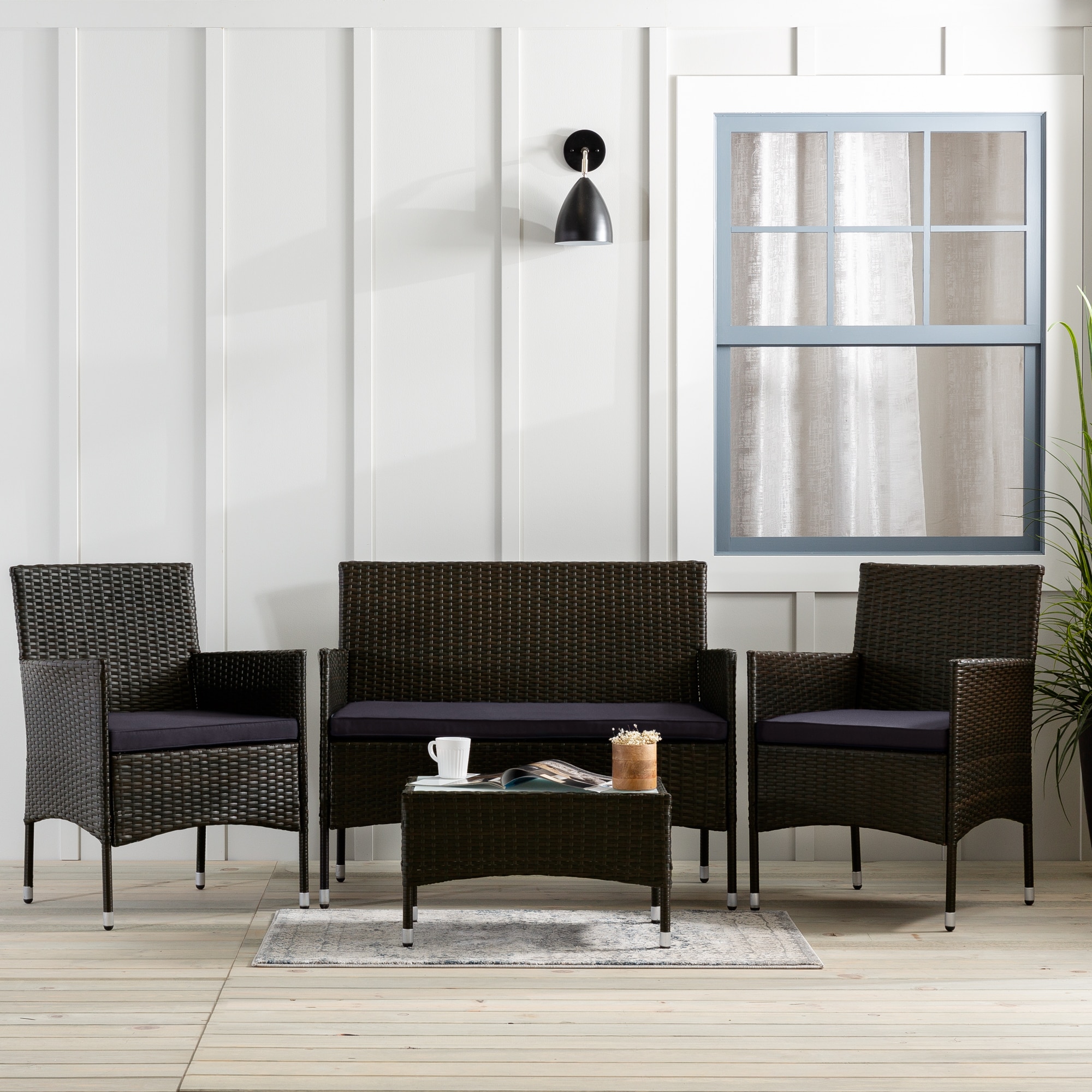 Brookside BS0001OCS04CB Iris 4 -Piece Rattan Patio Conversation Set with Gray Cushions