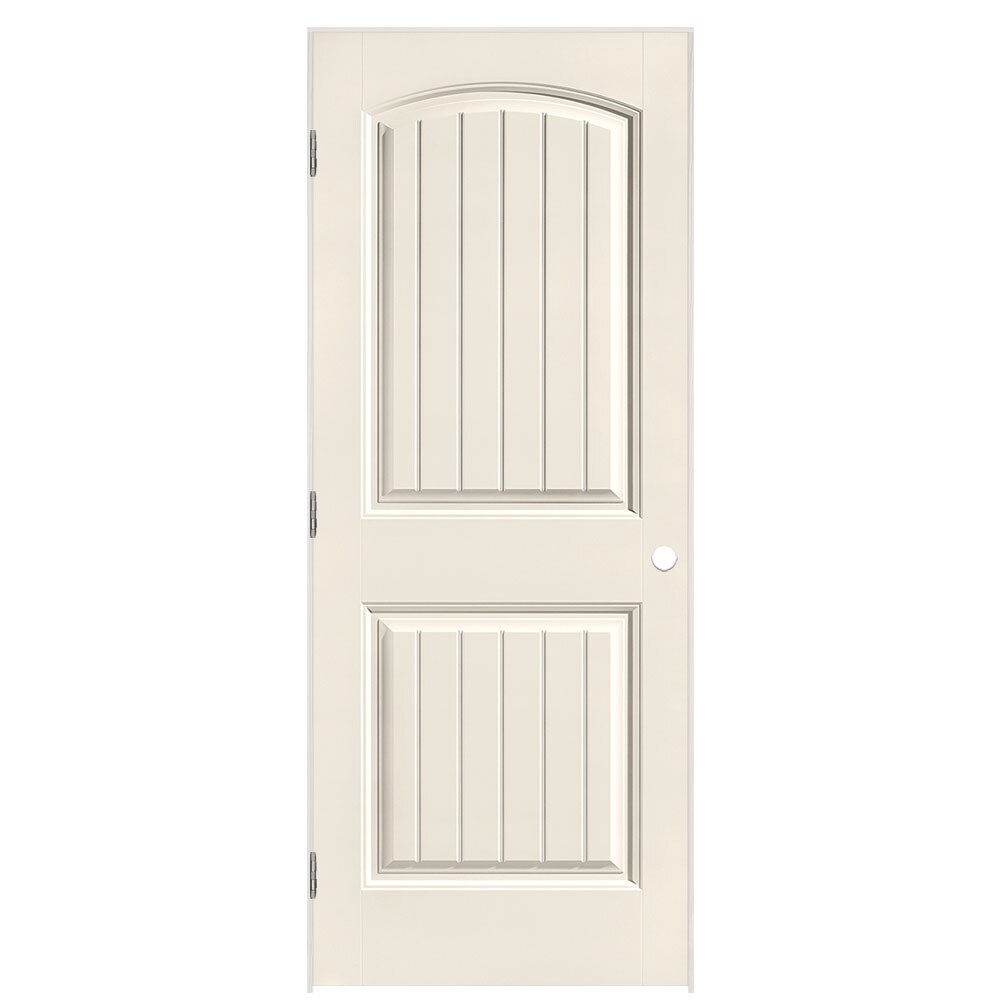 Masonite 1443742 32-in x 80-in Moonglow Solid core 2-panel round top plank Right hand Smooth Prefinished Molded composite Flat Jamb Single Prehung Interior Door
