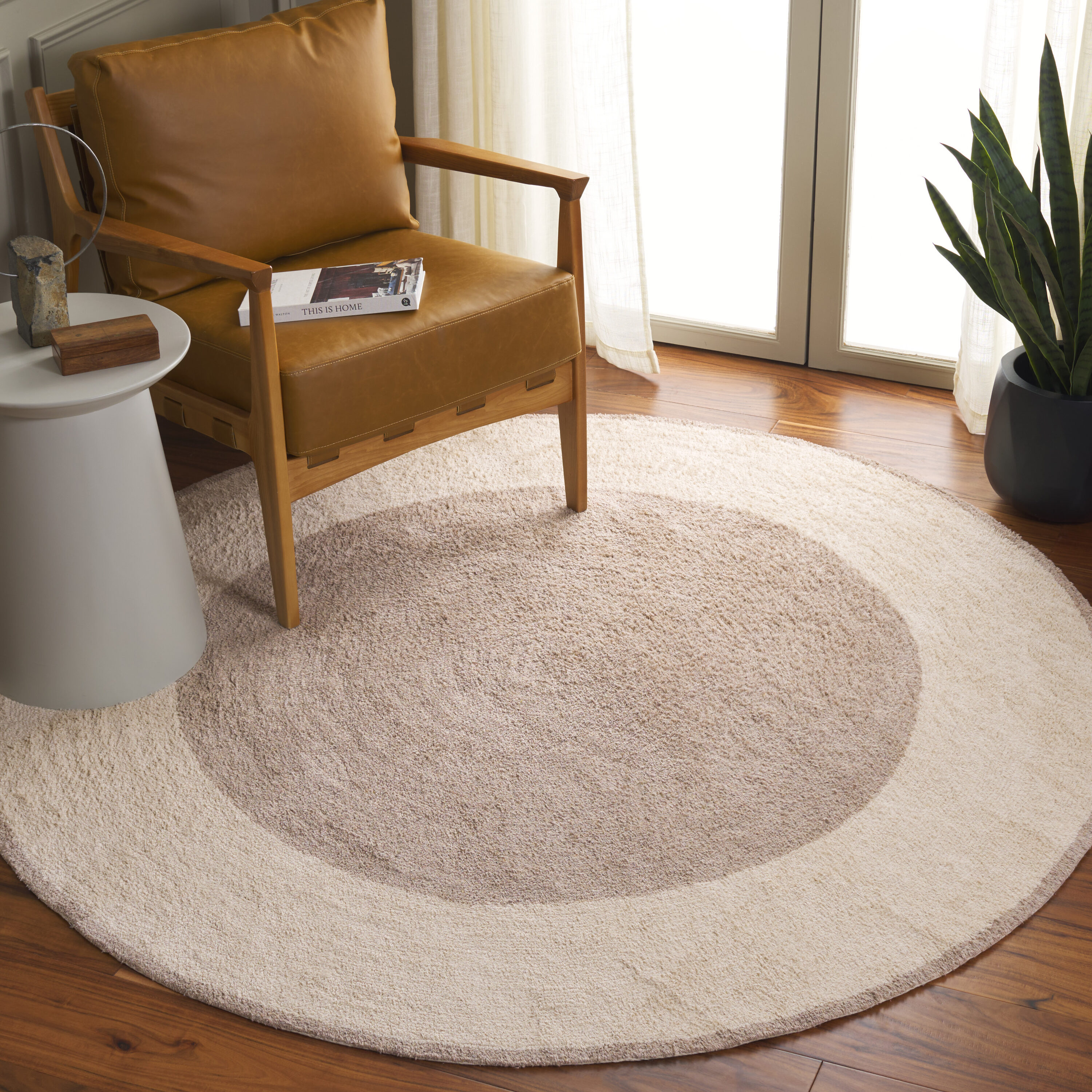  Easy Care 220 Ivory/Beige Contemporary 6ft x 6ft Round Rug
