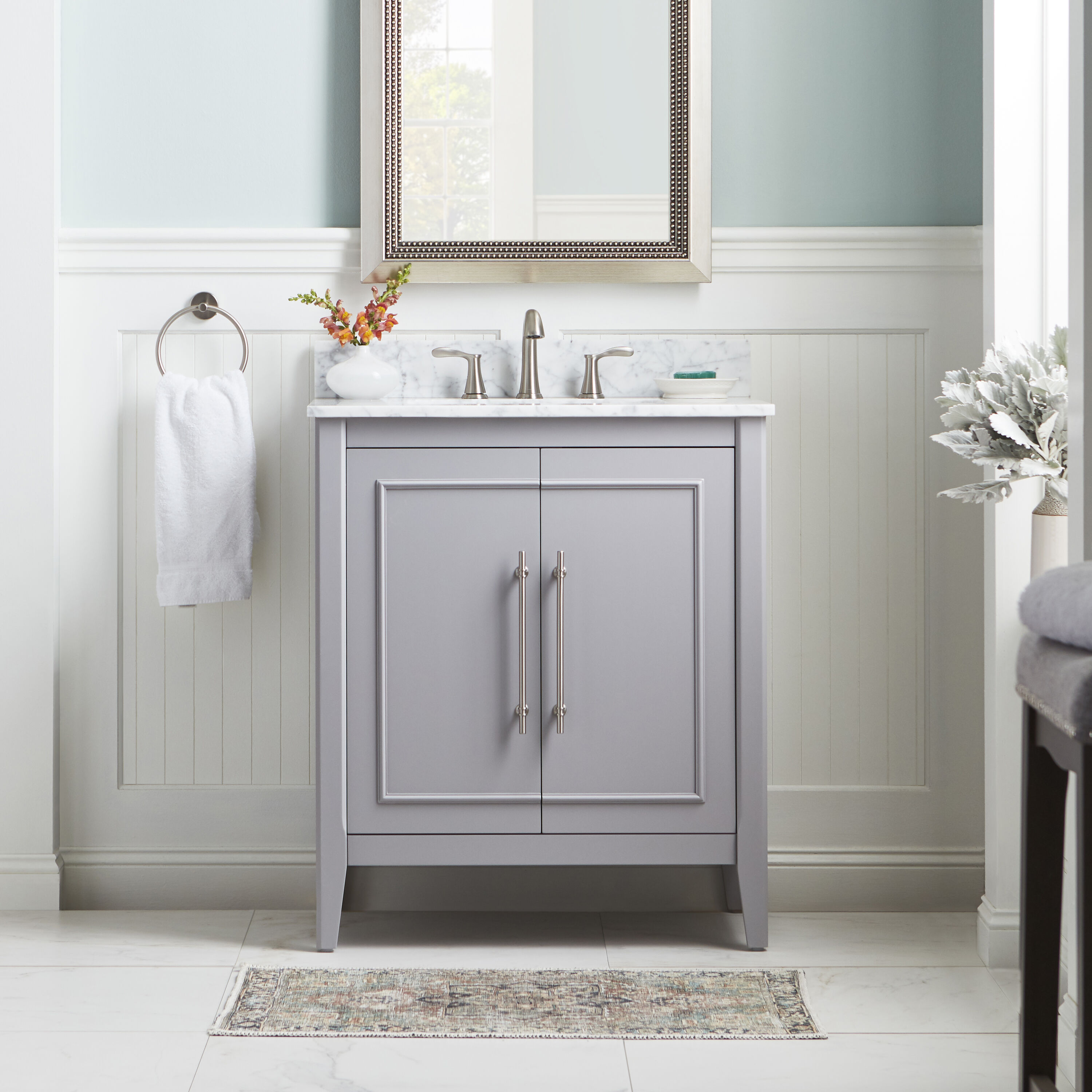 Lorelai 30-in True Gray Undermount Single Sink Bathroom Vanity with White Natural Marble Top | - allen + roth L22014-VS30-TG