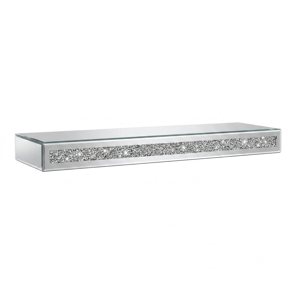 Aoibox  48 in Floating Mirrored Mantel Shelf with Crystal Diamond Accent for Fireplace or TV Wall Mirrored Glass