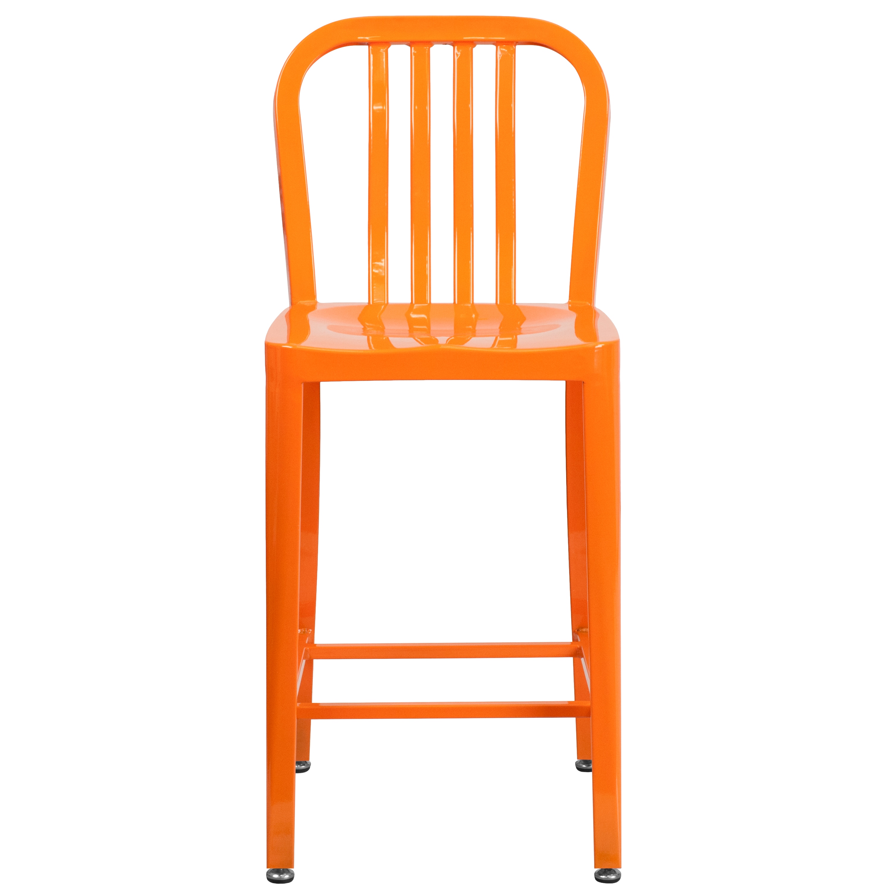 24" High Orange Metal Indoor-Outdoor Counter Height Stool