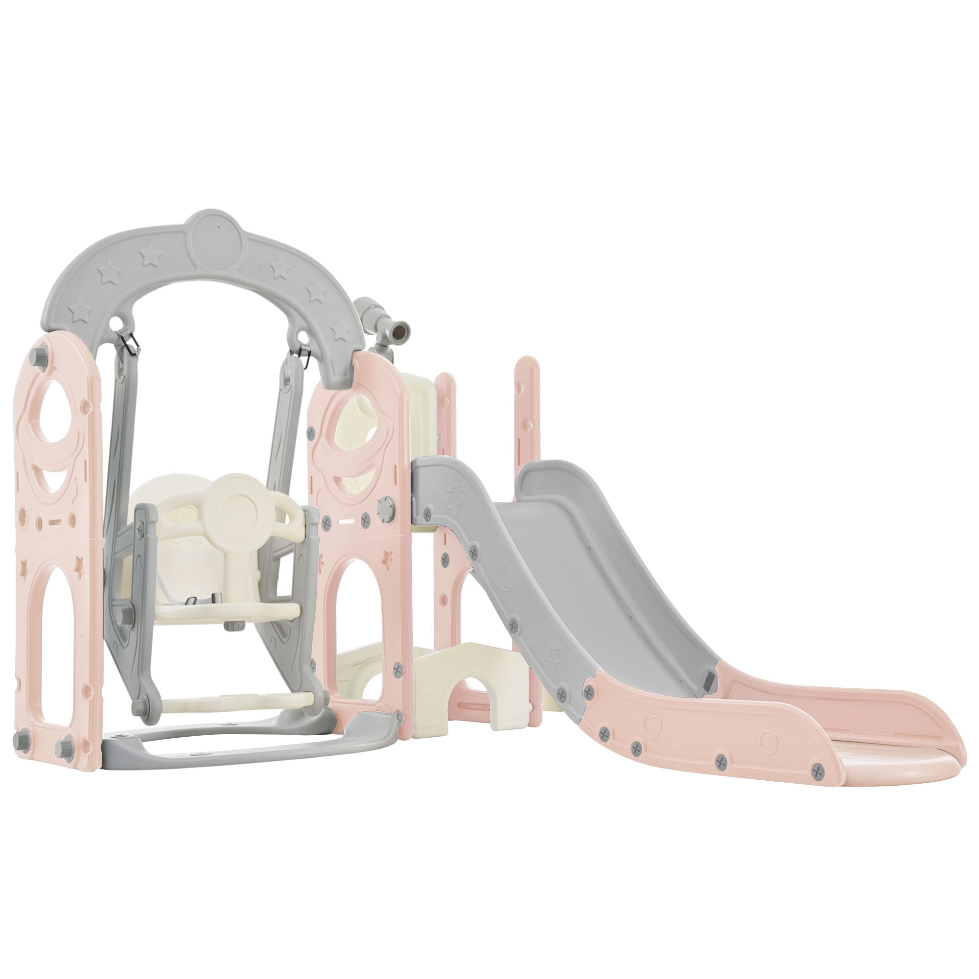 Siavonce XH59AAH Toddler Slide and Swing Set 5 in 1, Kids Playground Climber Slide Playset with Telescope, Freestanding Combination for Babies Indoor and Outdoor
