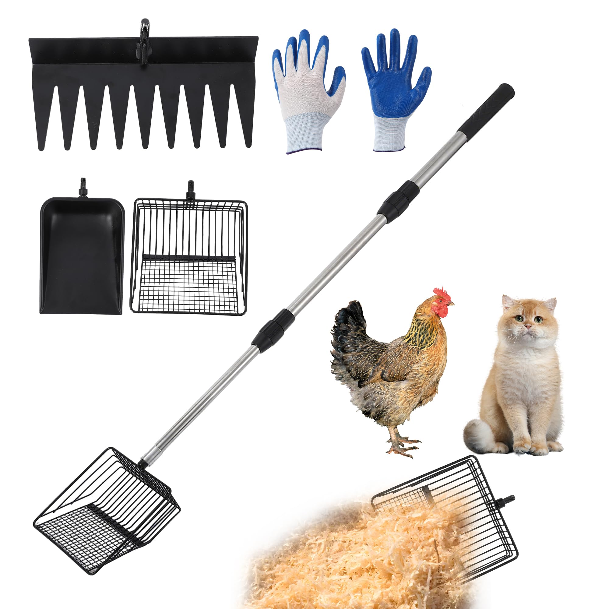 GarveeLife - 4 Piece Chicken Poop Scooper Set 3 In 1 Metal and Plastic Coop Cleaning Tools for Ch...