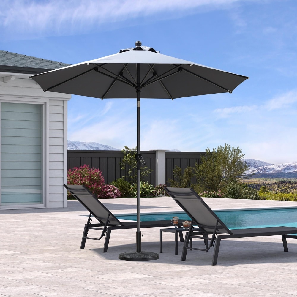 PURPLE LEAF LS03-MLZXR09-LG 9-ft Aluminum Light gray Crank Market Patio Umbrella